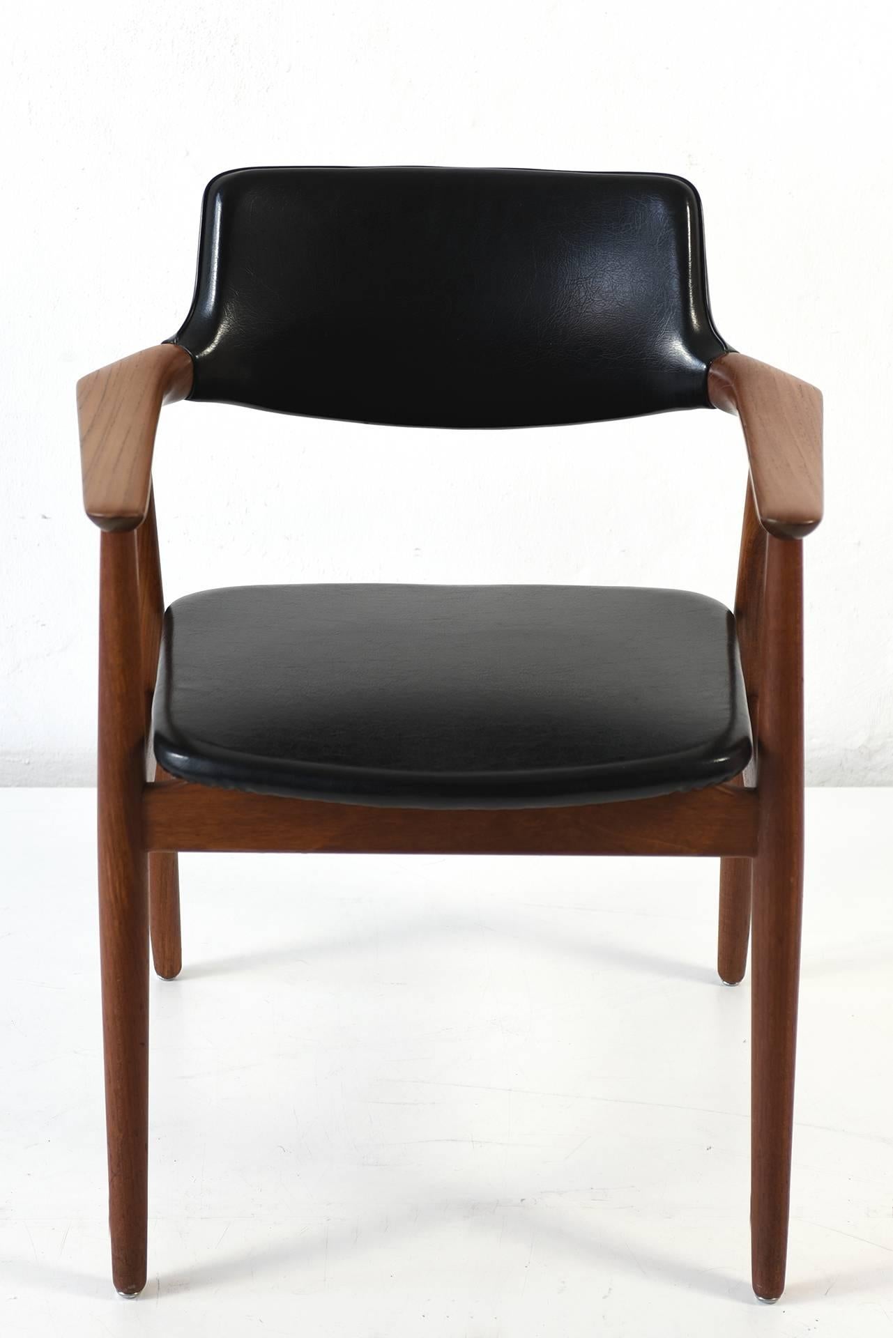 Faux Leather Sculptural Armchair Teak, Denmark, 1960s For Sale