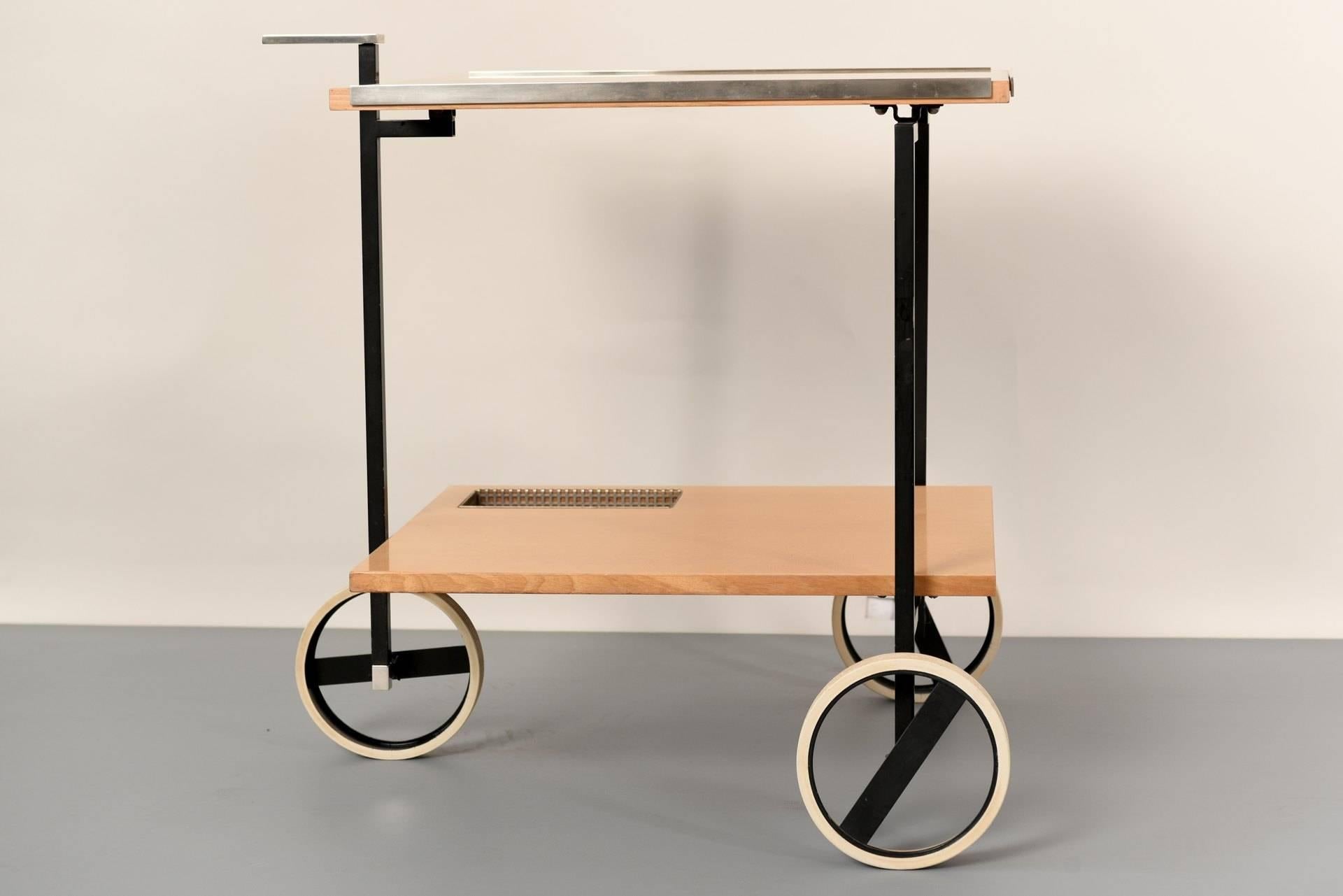 Mid-Century Modern Steerable Minimalistic Bar Cart Rudolf Rochelt Werkstätten, Germany, 1968