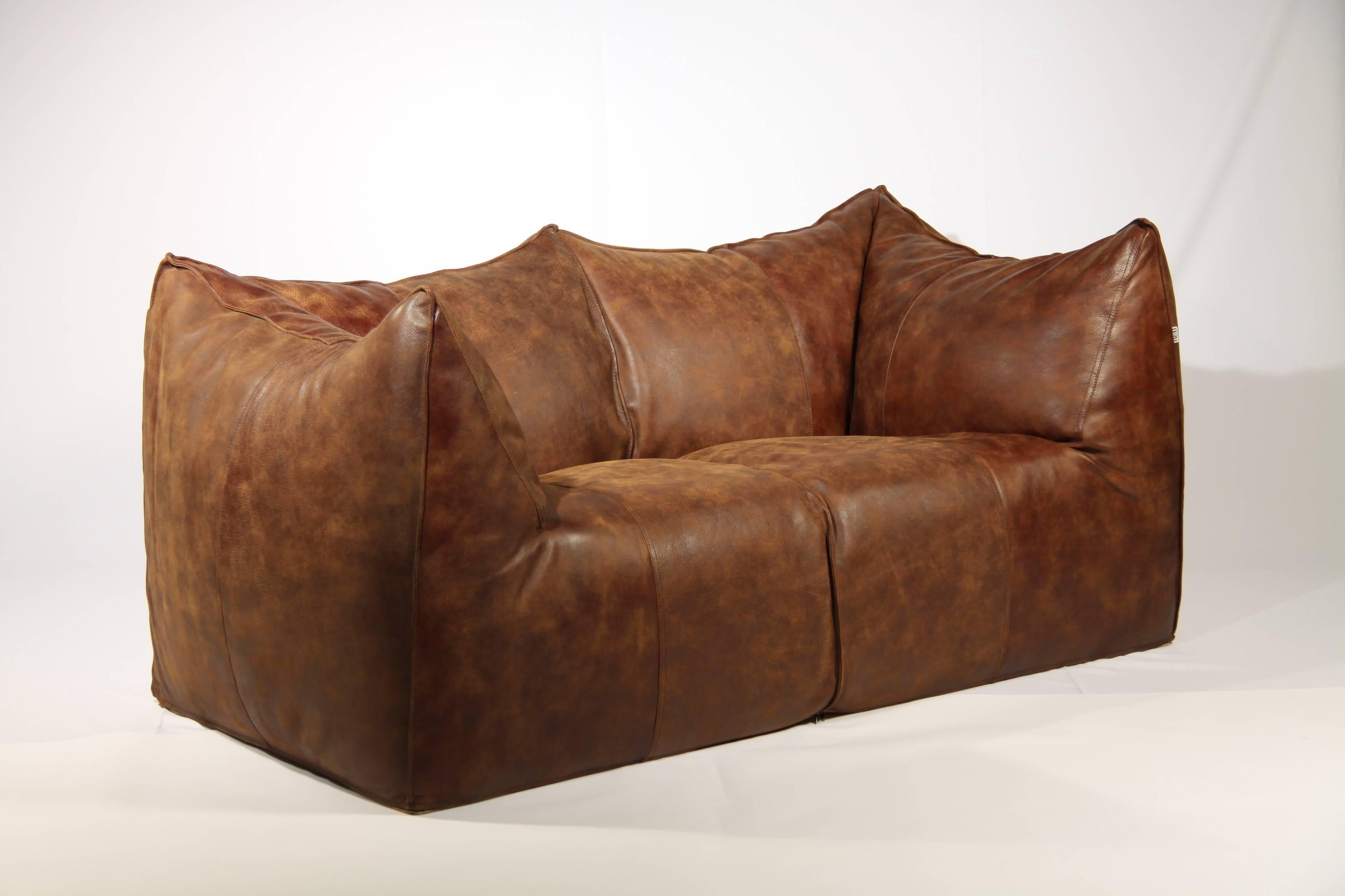 Mid-Century Modern Vintage Le Bambole Leather Sofa by Mario Bellini for B&B Italia, 1970s