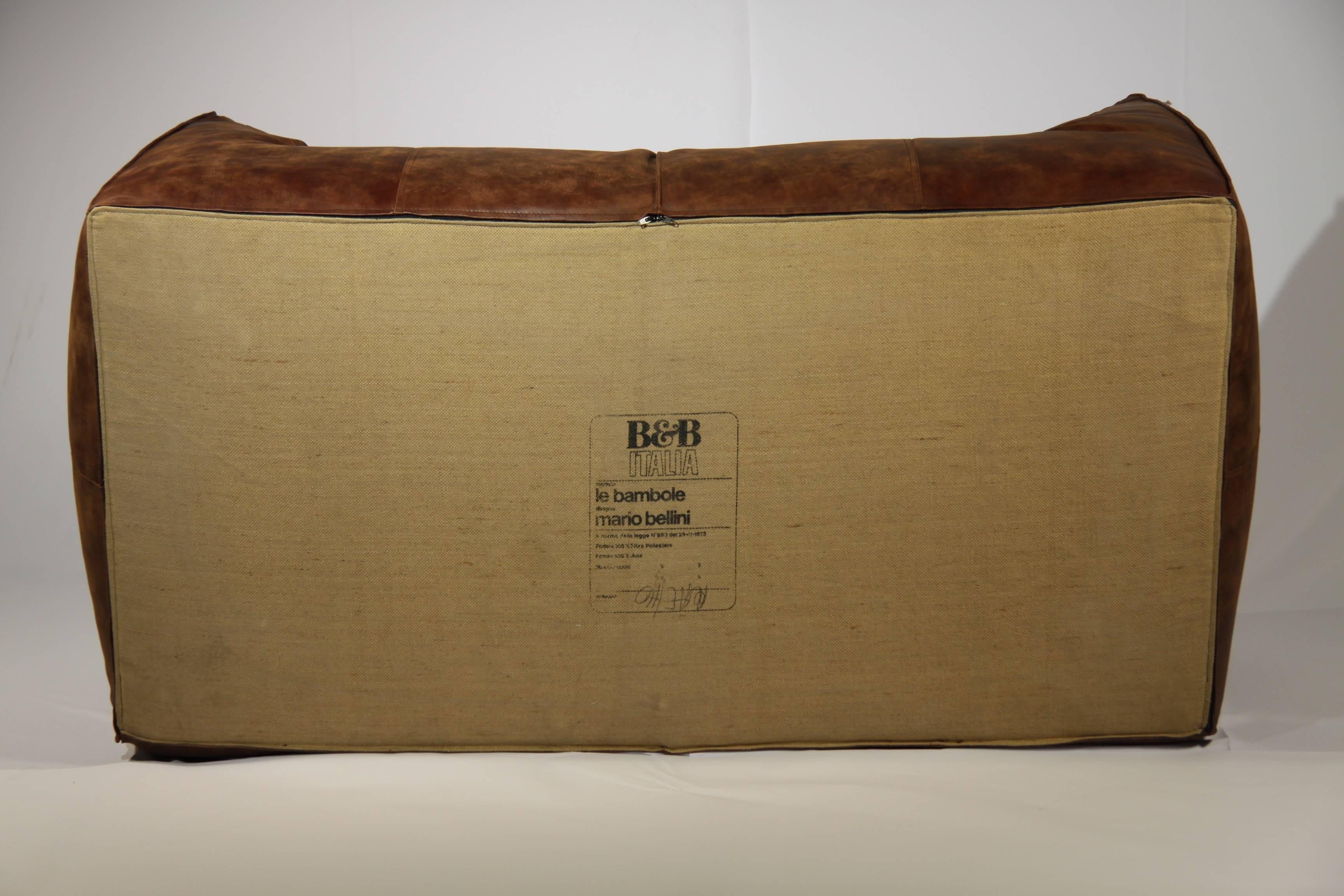 Italian Vintage Le Bambole Leather Sofa by Mario Bellini for B&B Italia, 1970s