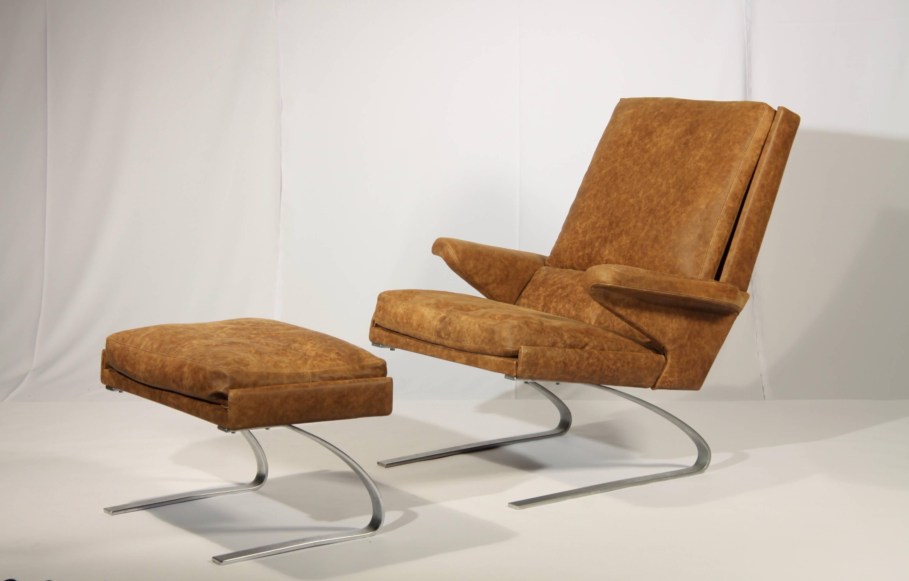 Mid-Century Modern Swing Lounge Chair and Ottoman, Reinhold Adolf and Hans-jürgen Schräpfer for COR For Sale