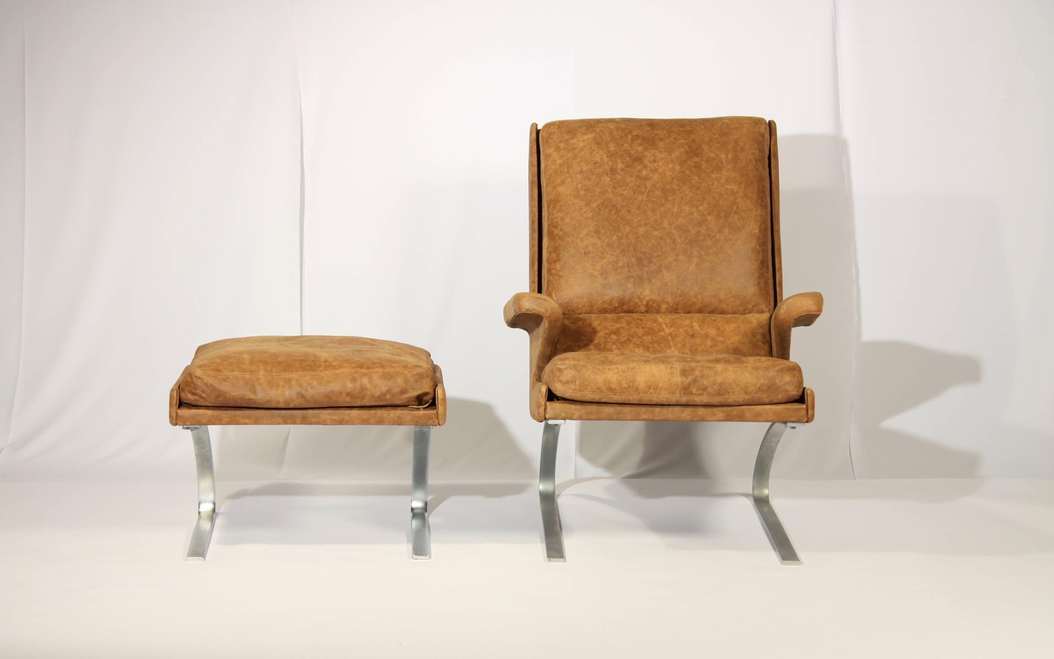 German Swing Lounge Chair and Ottoman, Reinhold Adolf and Hans-jürgen Schräpfer for COR For Sale