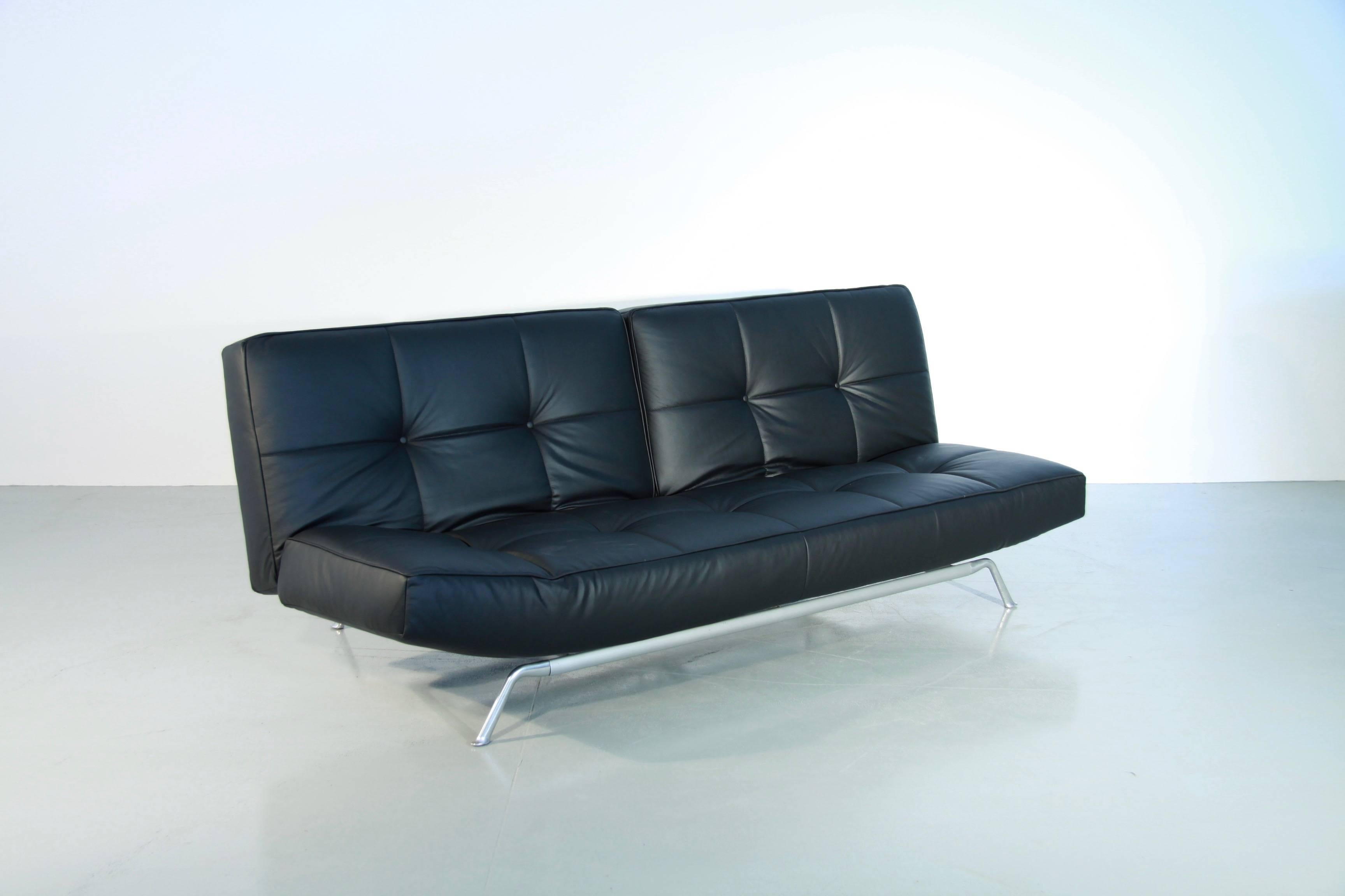 French Vintage Smala Black Leather Adjustable Sofabed by Pascal Mourgue for Ligne Roset