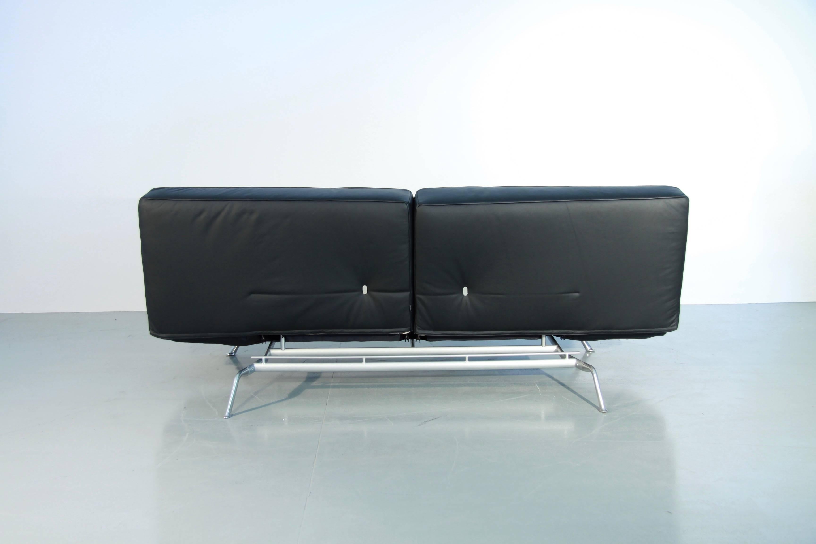 Mid-20th Century Vintage Smala Black Leather Adjustable Sofabed by Pascal Mourgue for Ligne Roset