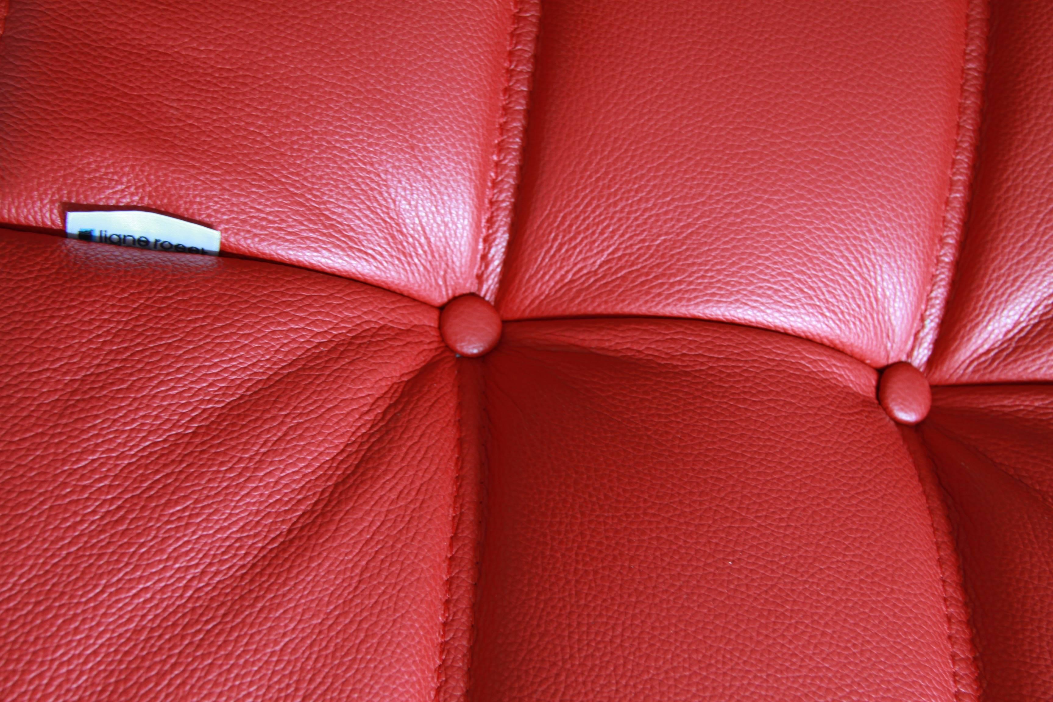 French Red Leather Two-Seat Togo Sofa by Michel Ducaroy for Ligne Roset
