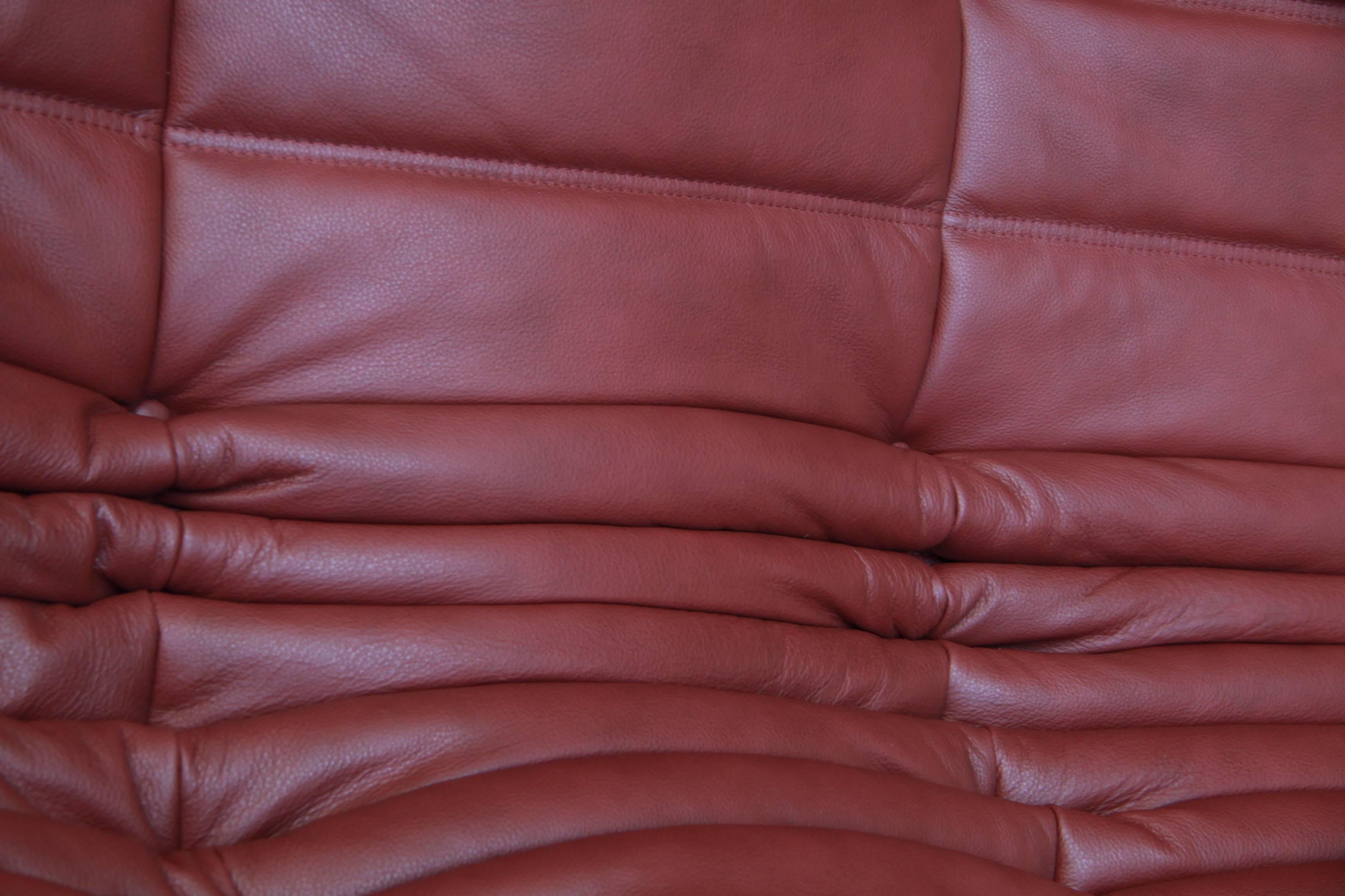 French Vintage Burgundy Leather Togo Sofa by Michel Ducaroy for Ligne Roset