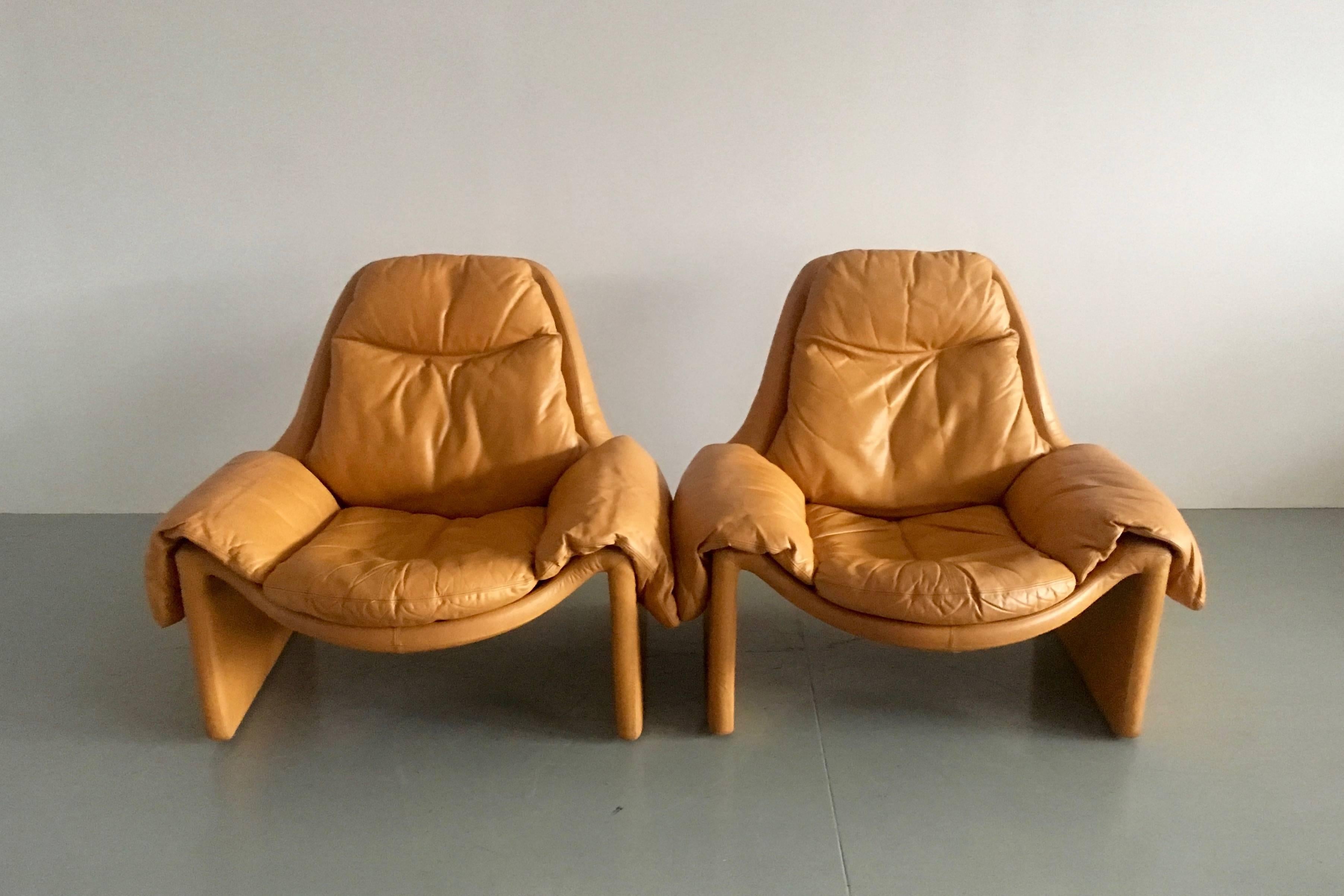 Leather Proposals 2 Lounge Chairs with Ottoman by Vittorio Introini for Saporiti, 1960s