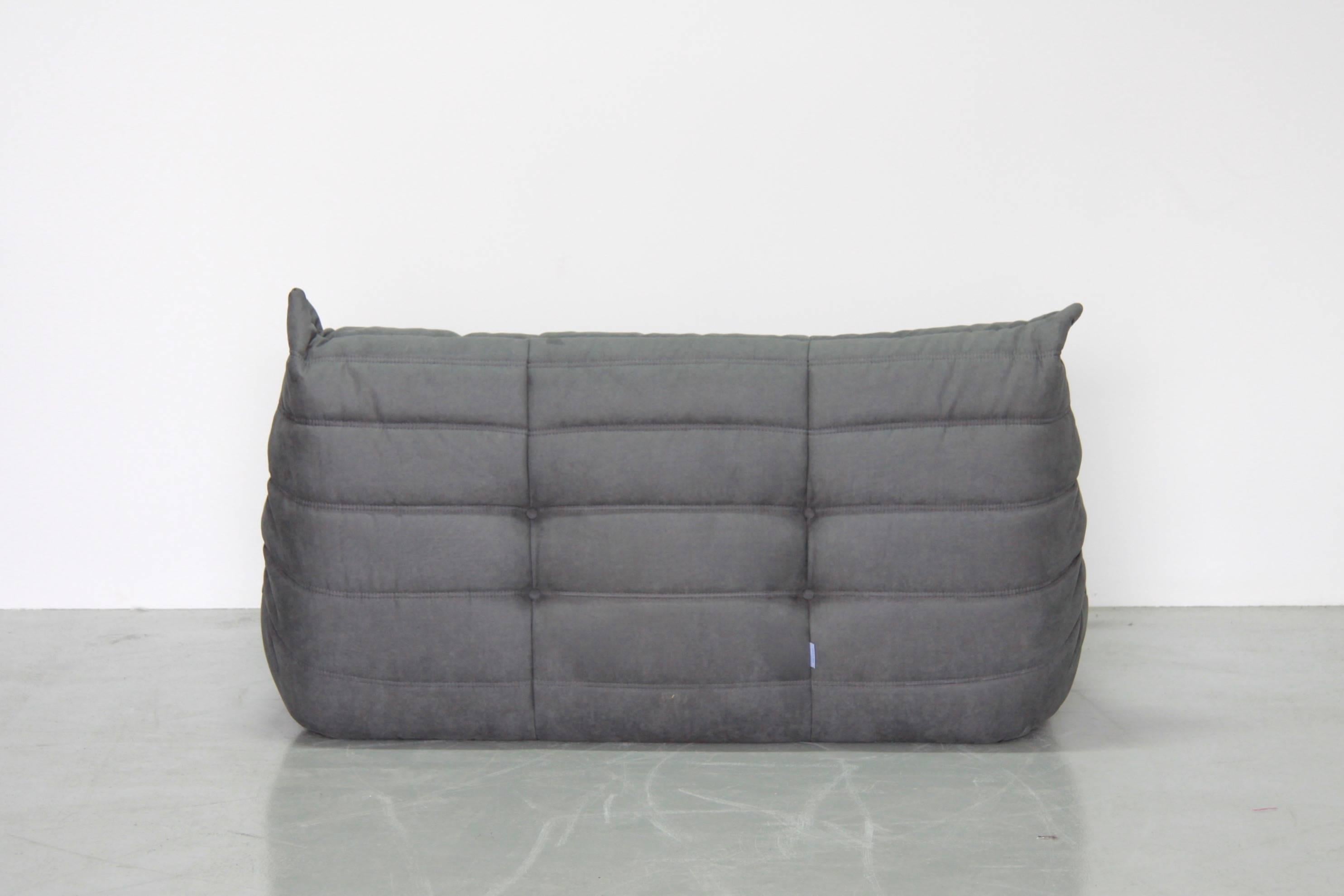 Mid-Century Modern Grey Microfibre Togo Sofa Set by Michel Ducaroy for Ligne Roset, Set of Three