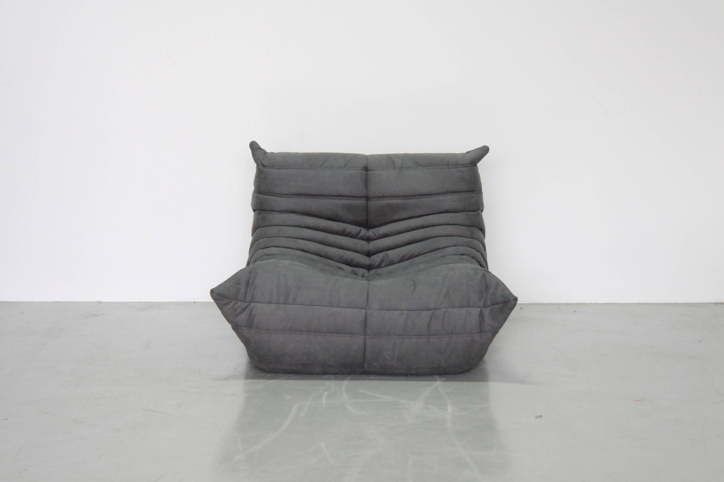Fabric Grey Microfibre Togo Sofa Set by Michel Ducaroy for Ligne Roset, Set of Three