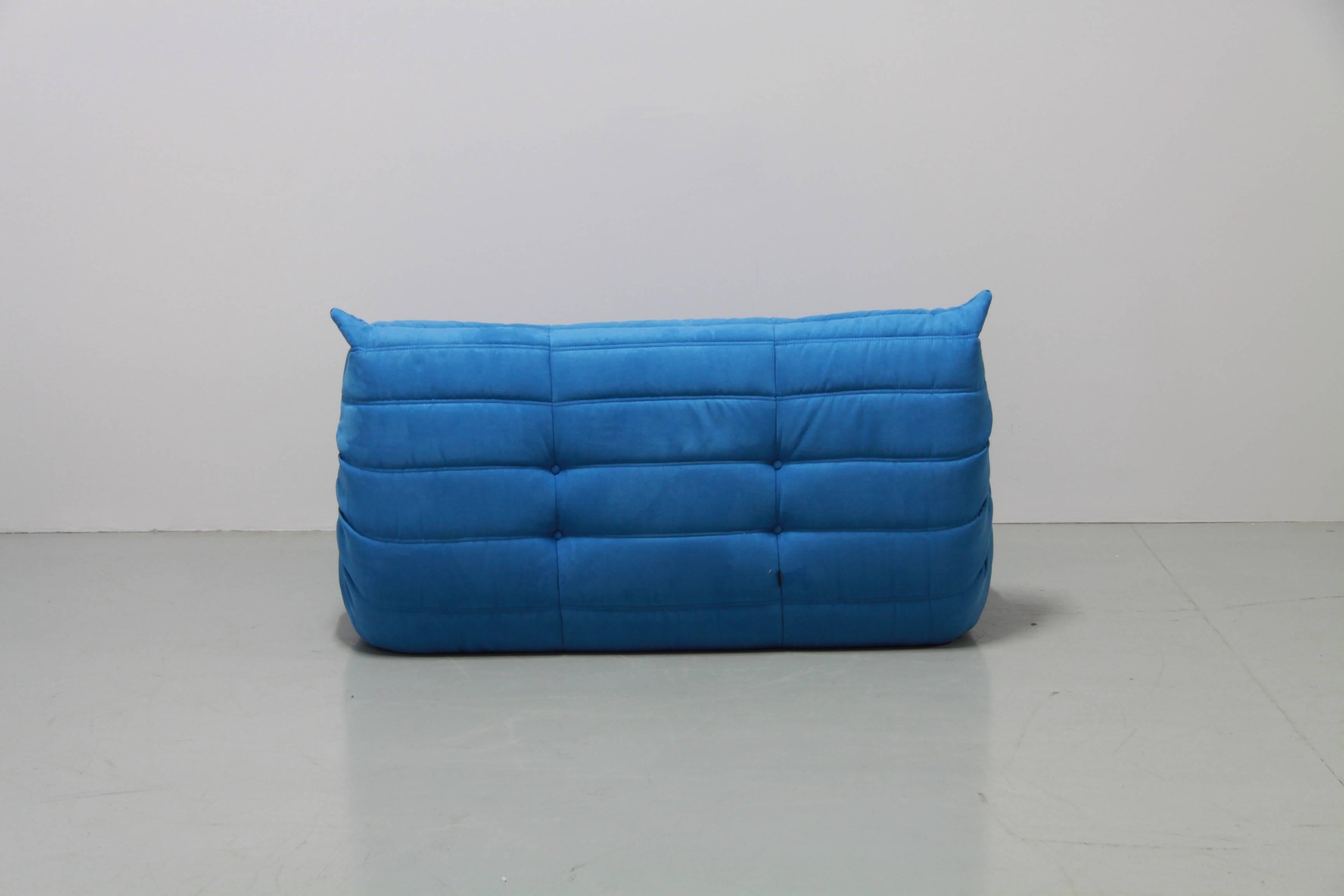 Suede Vintage Turquoise Togo Set by Michel Ducaroy for Ligne Roset, 1970s