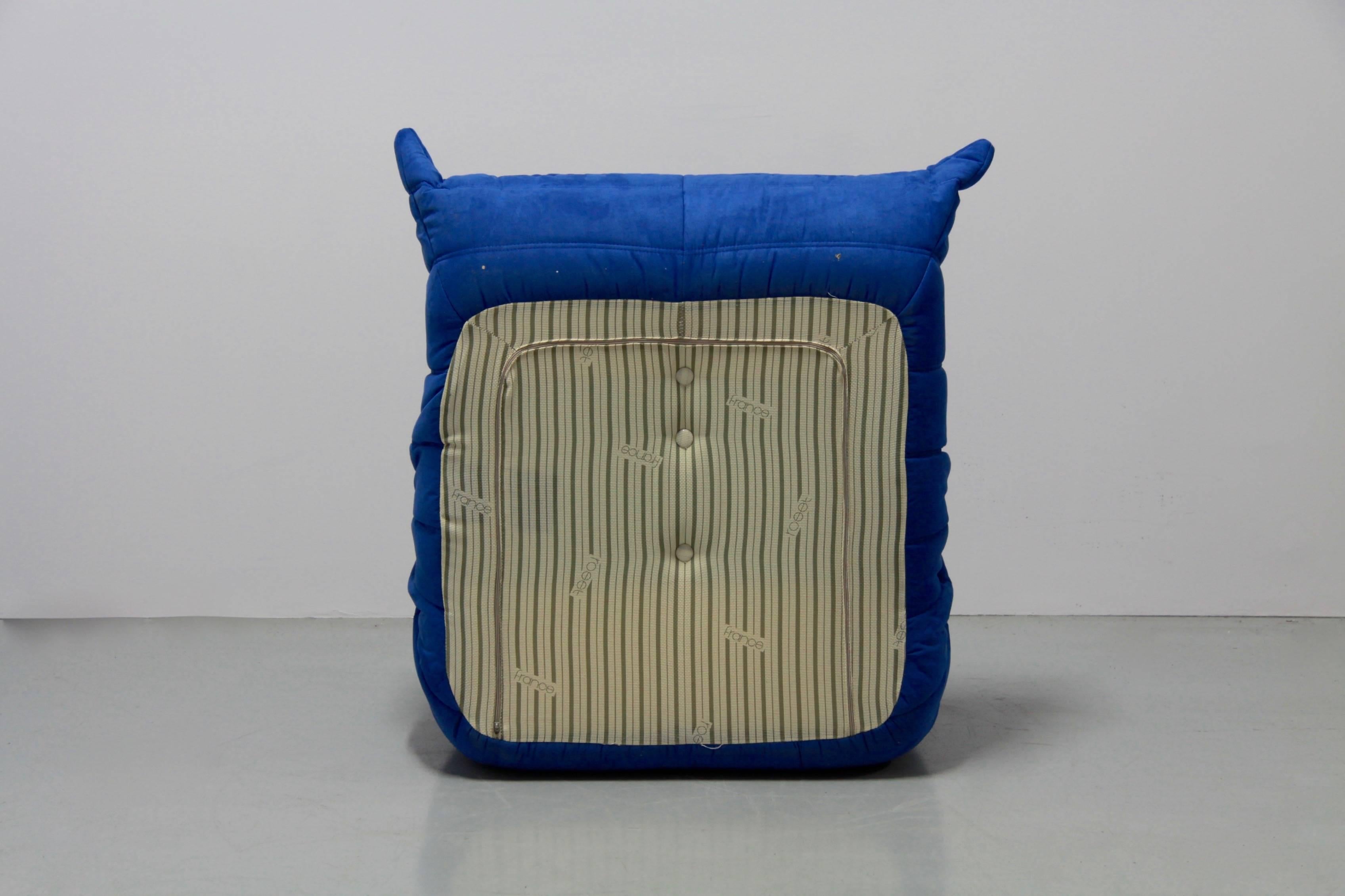 Mid-Century Modern Vintage Blue Microfibre Togo Sofa Set by Michel Ducaroy for Ligne Roset, 1970s