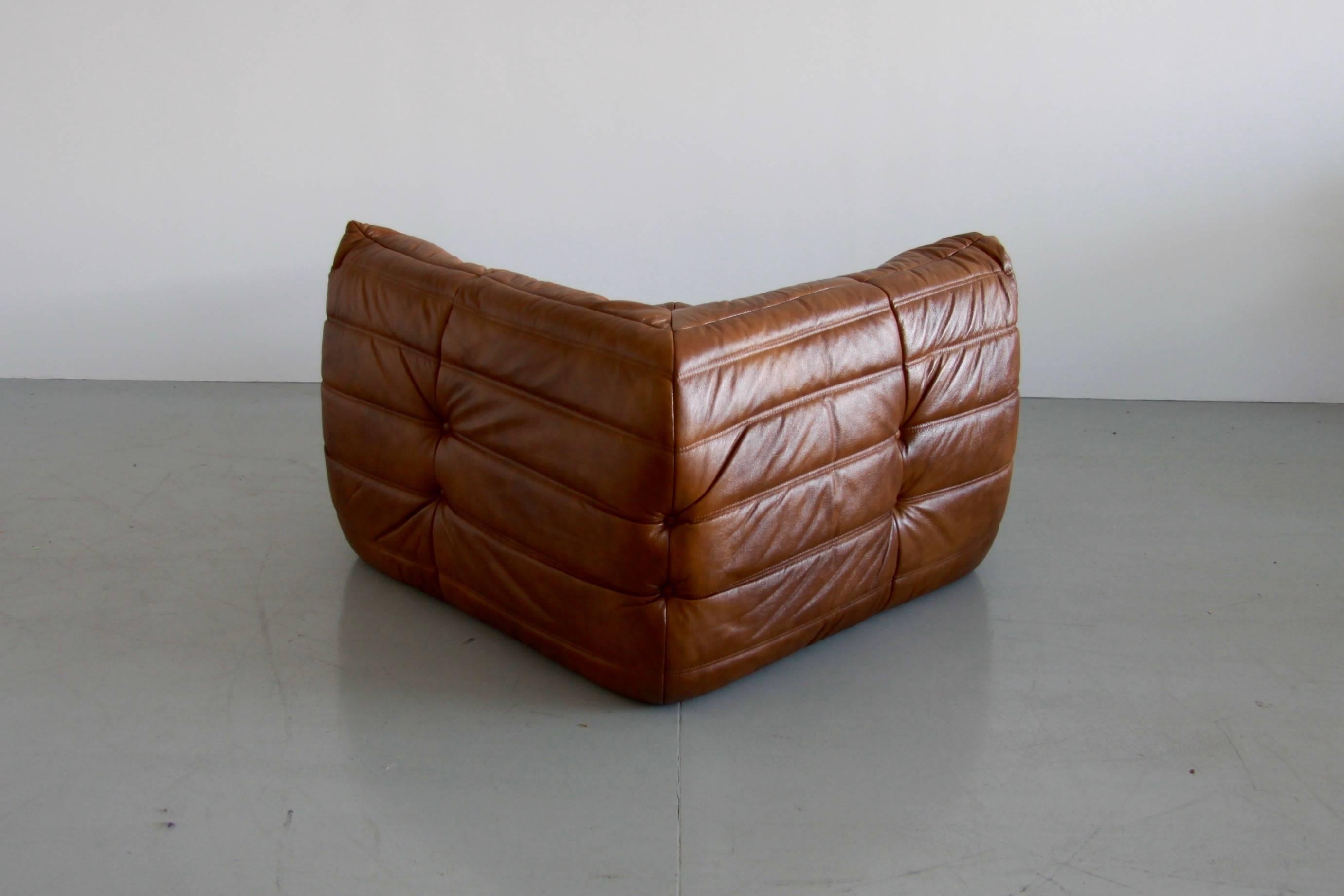 Tobacco Leather Togo Living Room Set by Michel Ducaroy for Ligne Roset 3