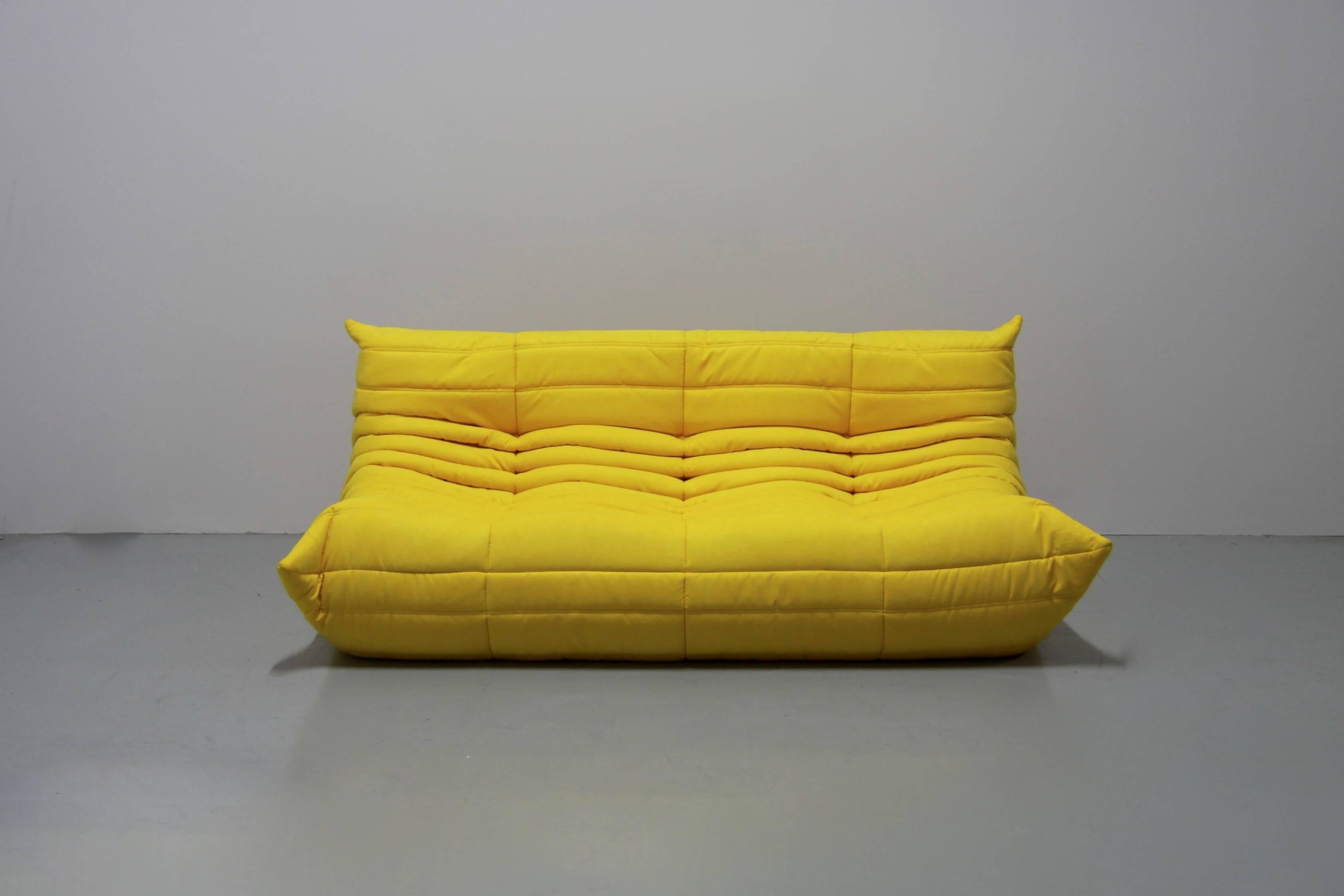 Mid-Century Modern Vintage Yellow Microfibre Togo Sofa Set by Michel Ducaroy for Ligne Roset, 1970s
