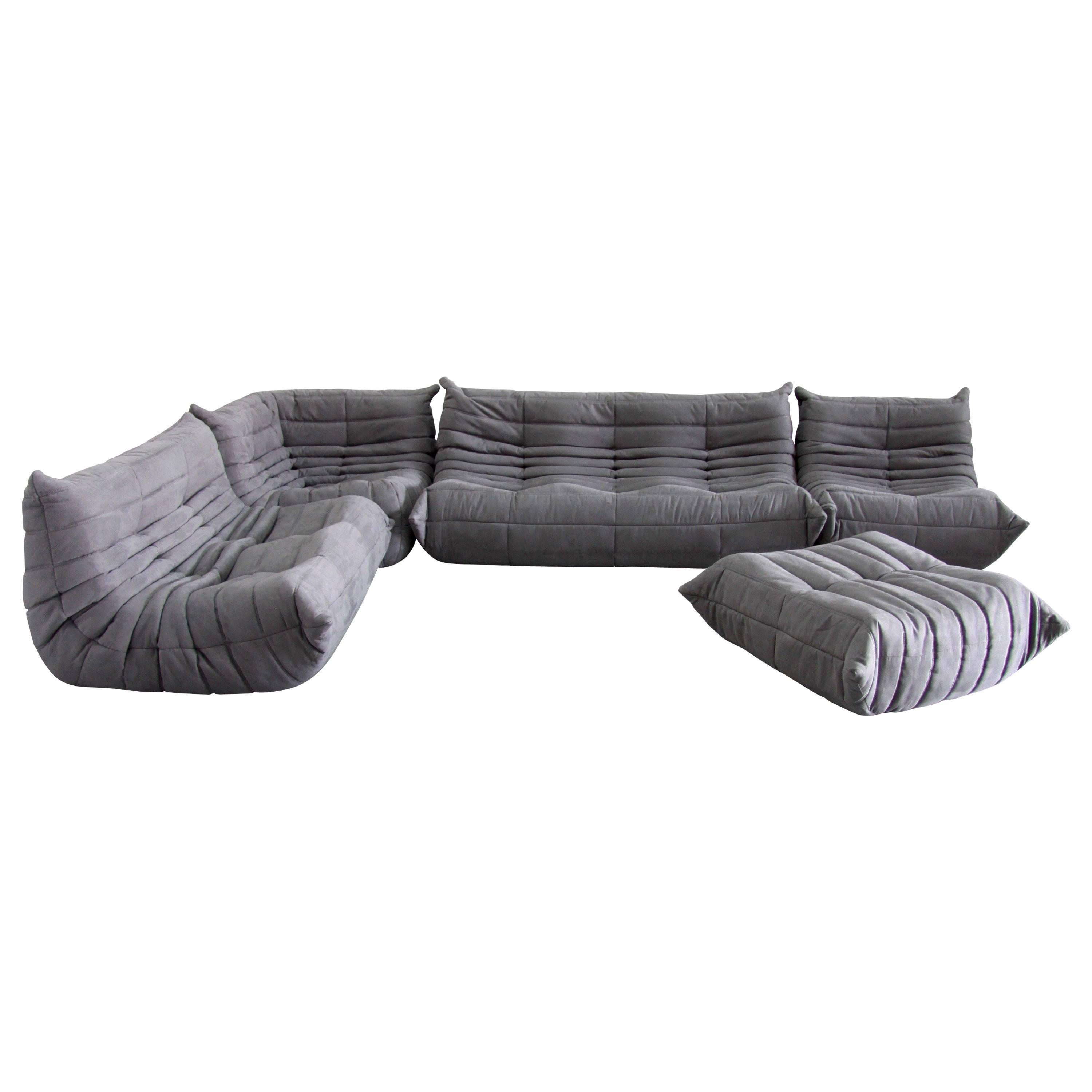 Grey Microfibre Togo Sofa Set by Michel Ducaroy for Ligne Roset, Set of Five For Sale