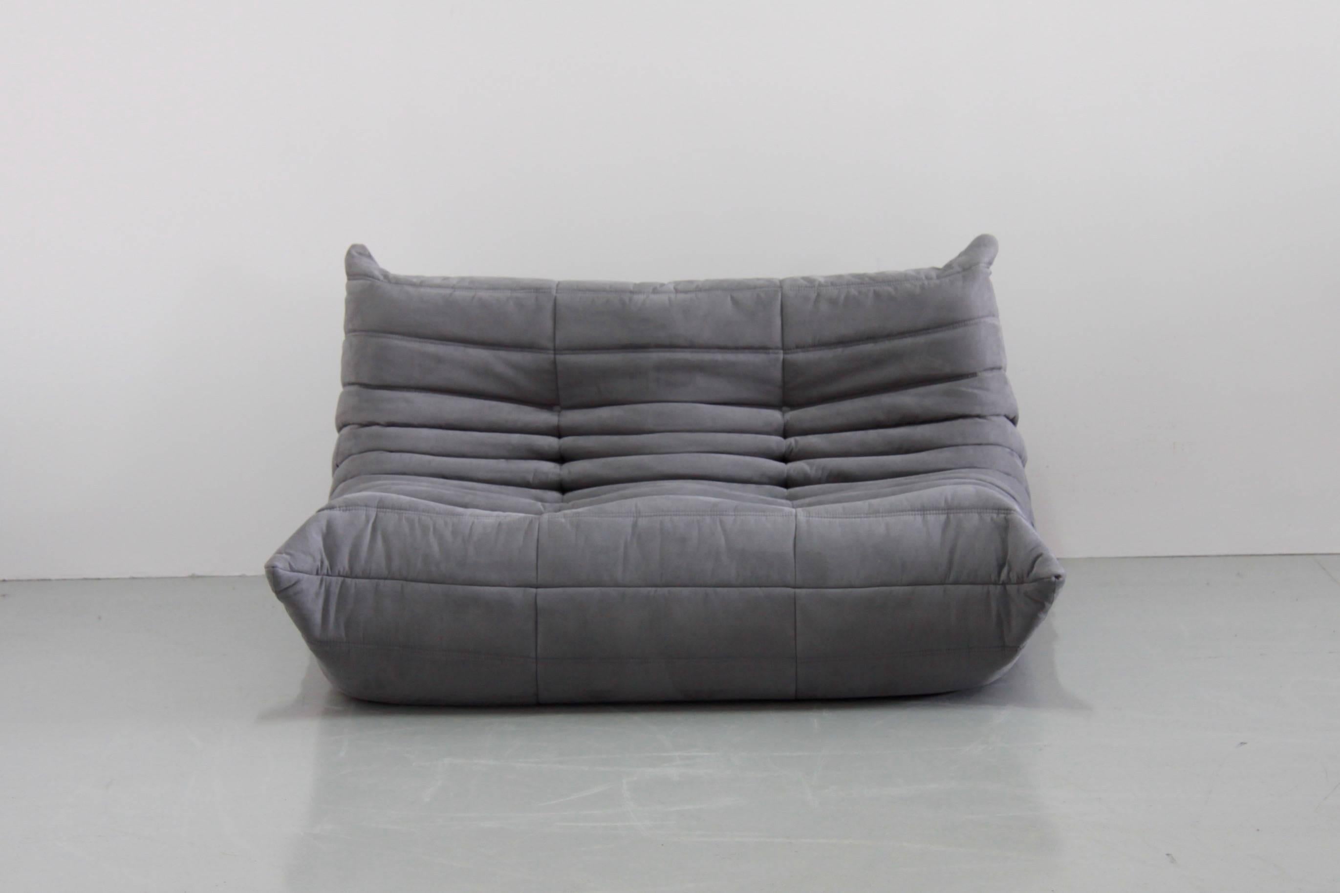 French Grey Microfibre Togo Sofa Set by Michel Ducaroy for Ligne Roset, Set of Five For Sale