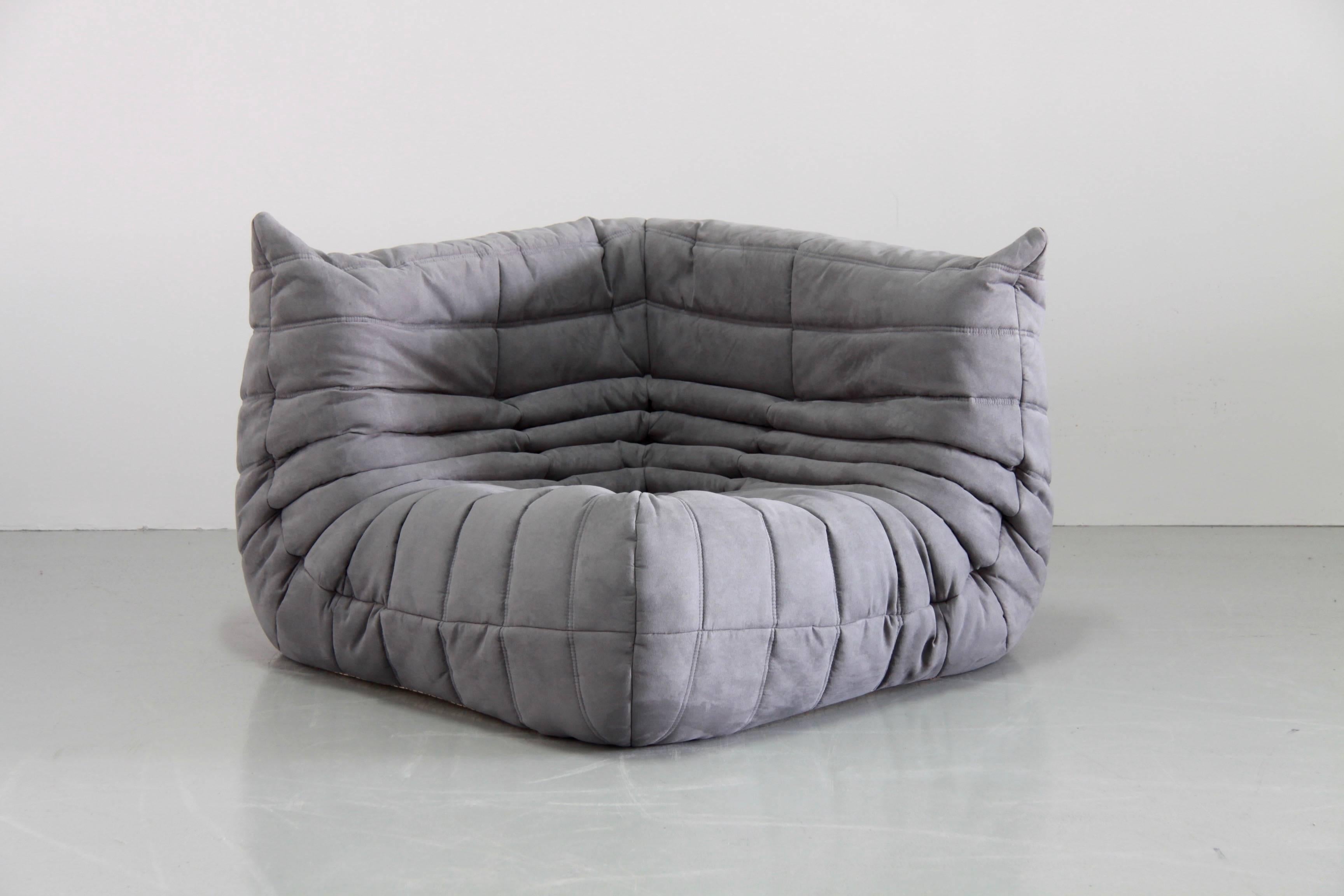 Fabric Grey Microfibre Togo Sofa Set by Michel Ducaroy for Ligne Roset, Set of Five For Sale