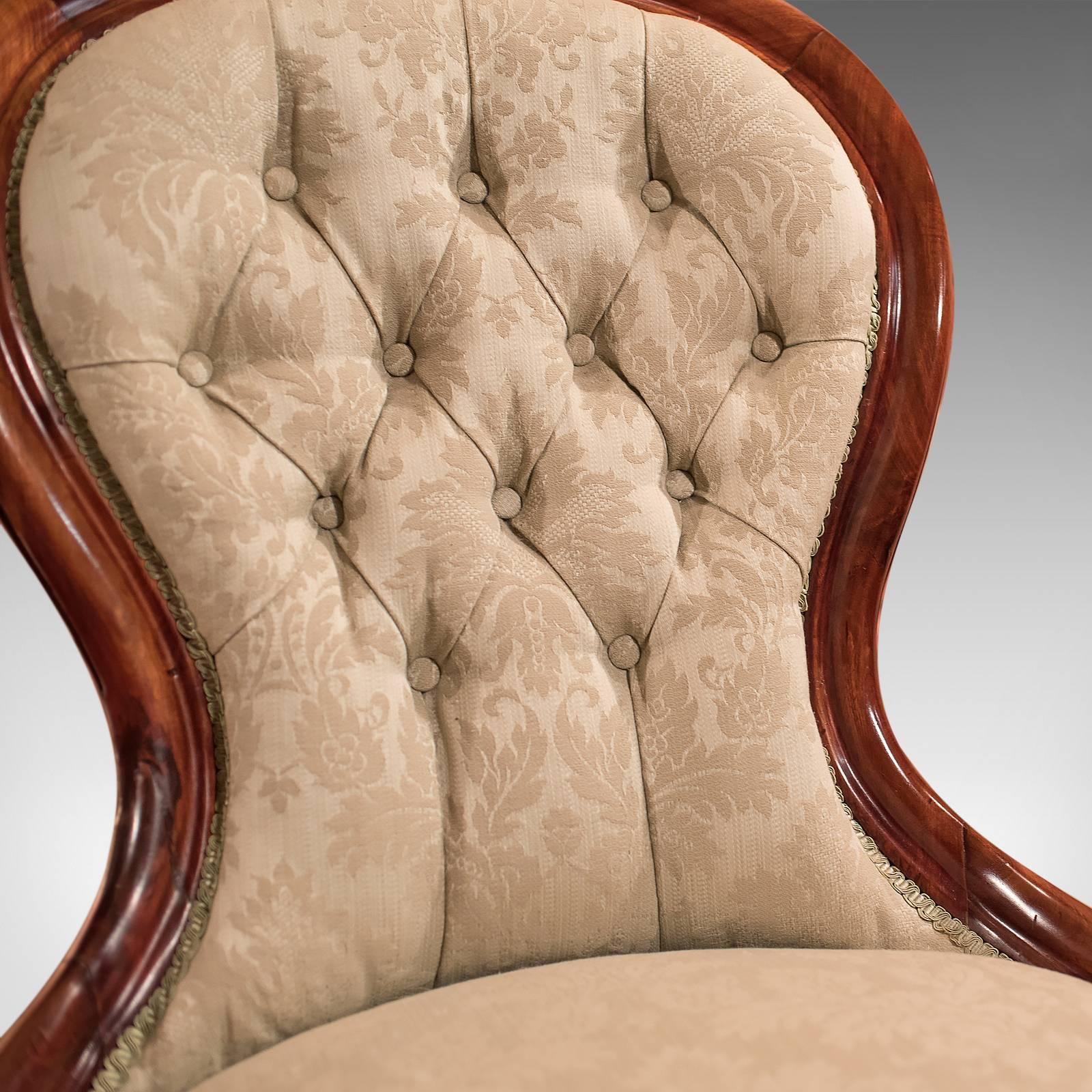 Upholstery 19th Century Antique Salon Chair, Victorian Button Back, circa 1840