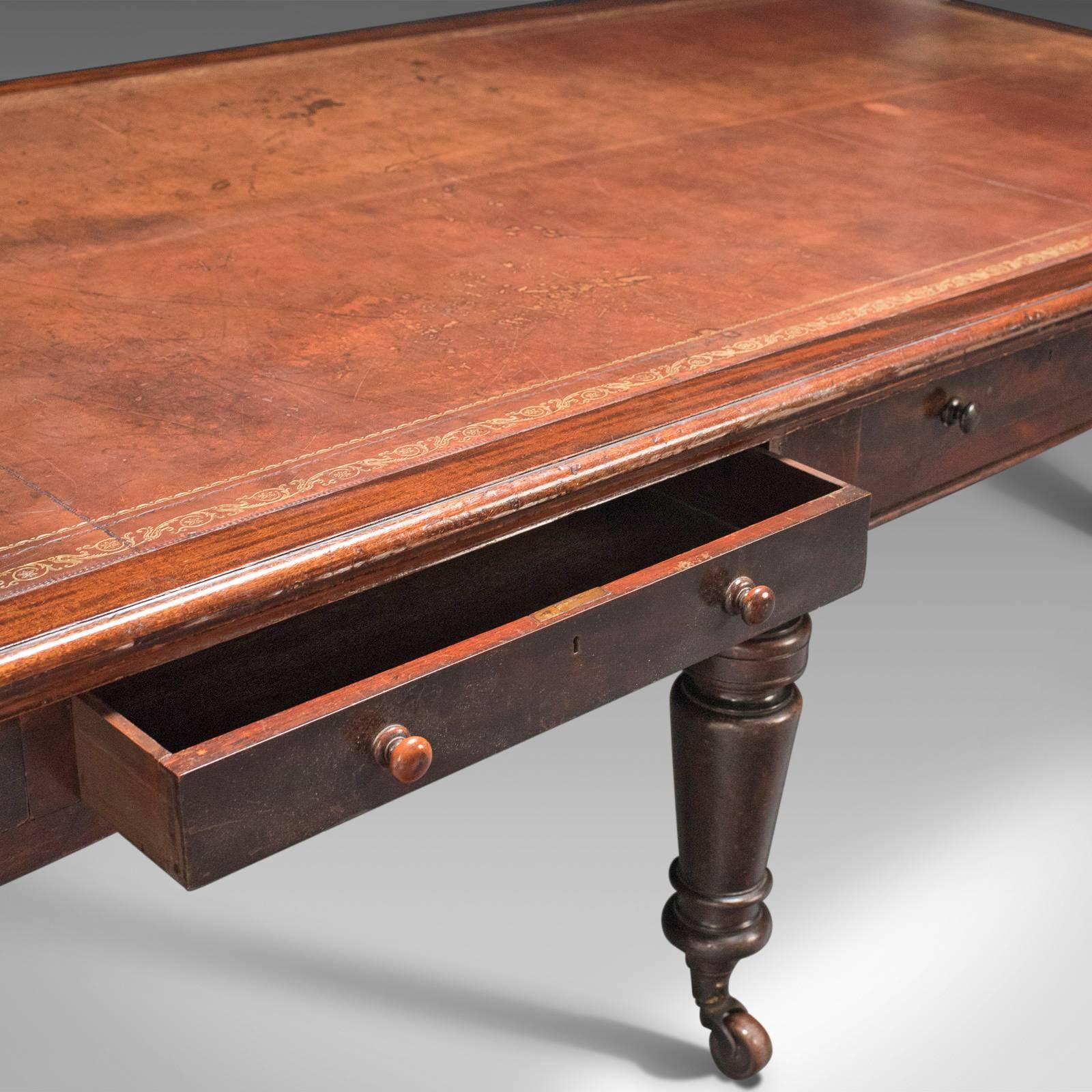 High Victorian 19th Century Large Antique Library Table, Victorian Boardroom