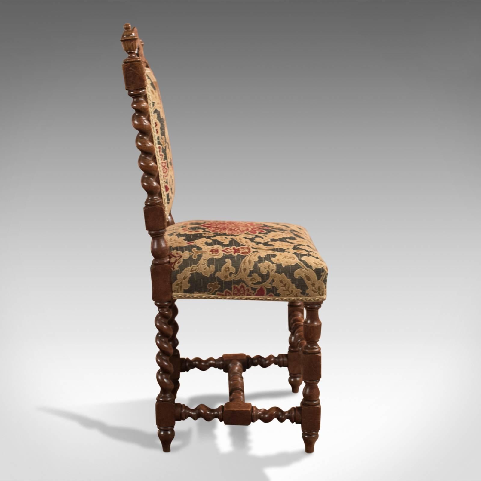 Turned 19th Century Pair of Antique Hall Chairs, Victorian, Oak Needlepoint, circa 1870