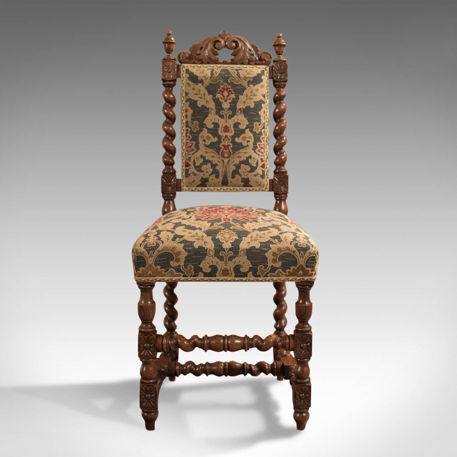 British 19th Century Pair of Antique Hall Chairs, Victorian, Oak Needlepoint, circa 1870