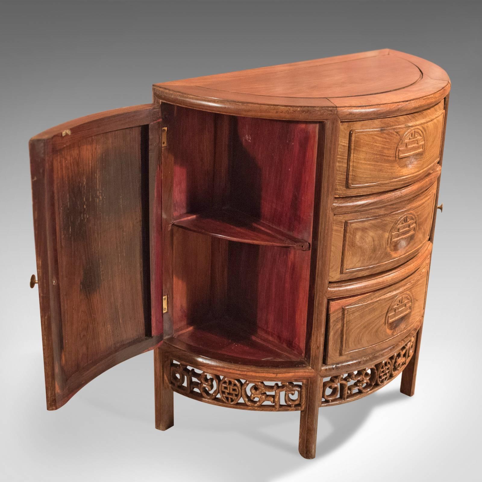 20th Century Pair of Mid-Century Chinese Rosewood Demi-Lune Cabinets