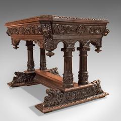19th Century Antique Library Table, Victorian Carved Oak, Scottish, circa 1850
