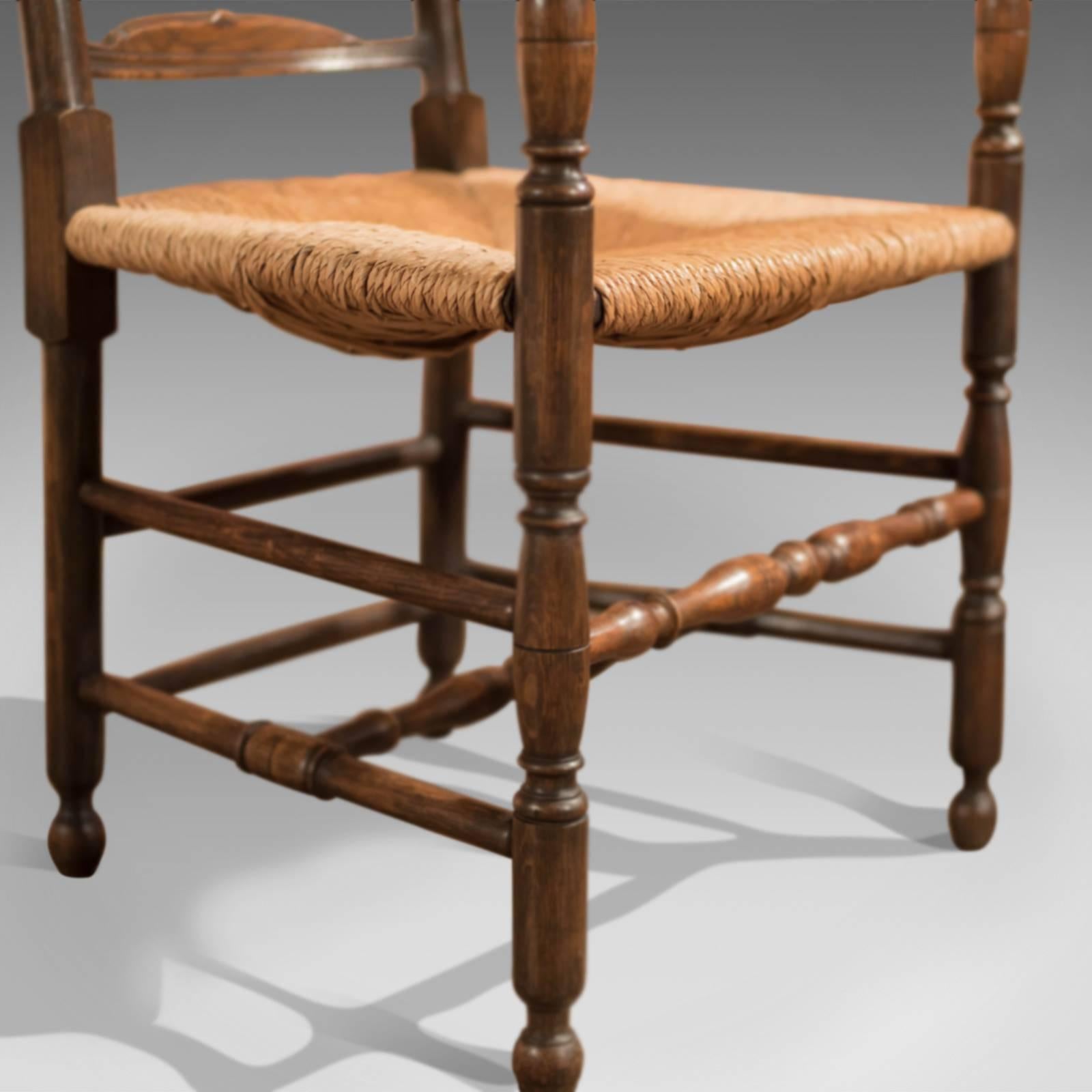 Antique Elbow Chair, Dining Ladder-Back, circa 1900 In Good Condition In Hele, Devon, GB