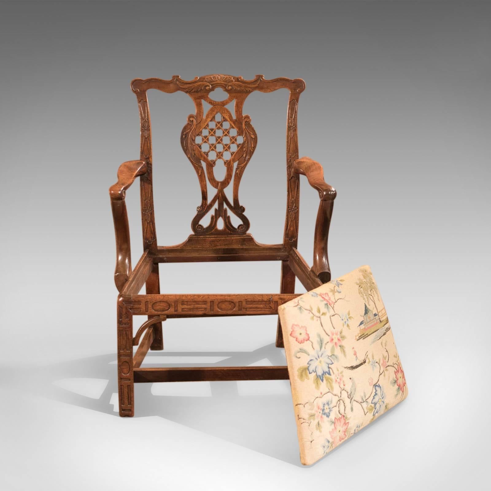 British 18th Century George III Open Antique Armchair in the Manner of Robert Manwaring