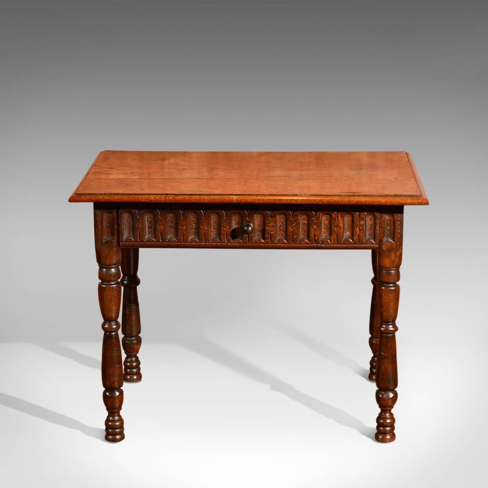 British Victorian Oak Antique Side Table, circa 1860
