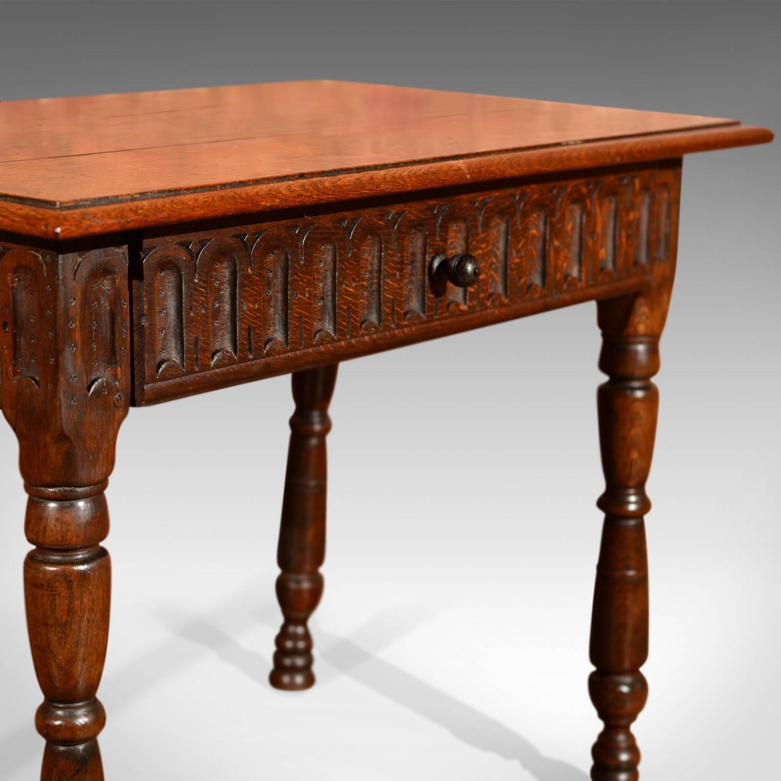 Victorian Oak Antique Side Table, circa 1860 2