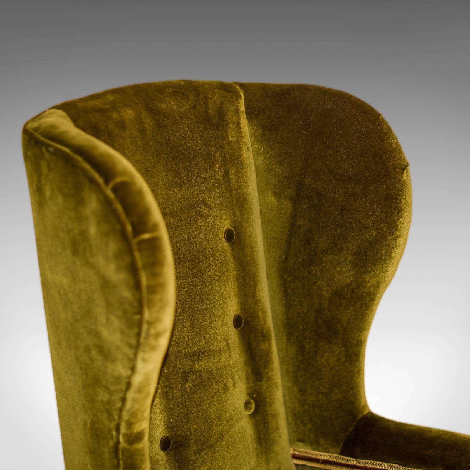 Antique Wing Back Chair, Victorian, Green Velvet, circa 1850 In Good Condition In Hele, Devon, GB