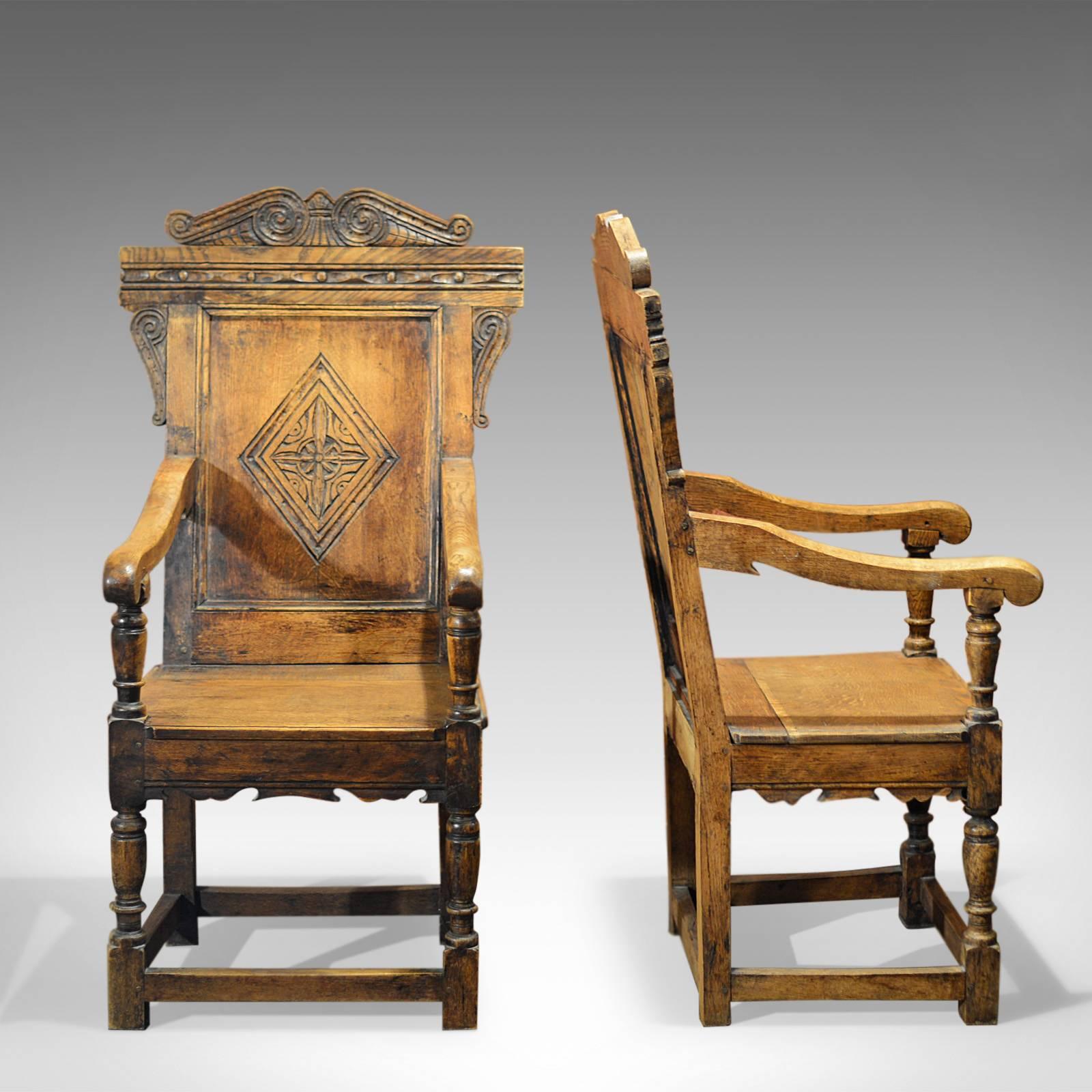 Gothic Revival Antique Pair of Hall Chairs, 19th Century, Baronial