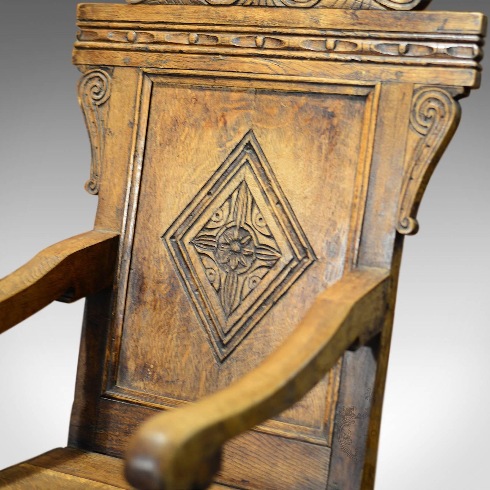 Oak Antique Pair of Hall Chairs, 19th Century, Baronial
