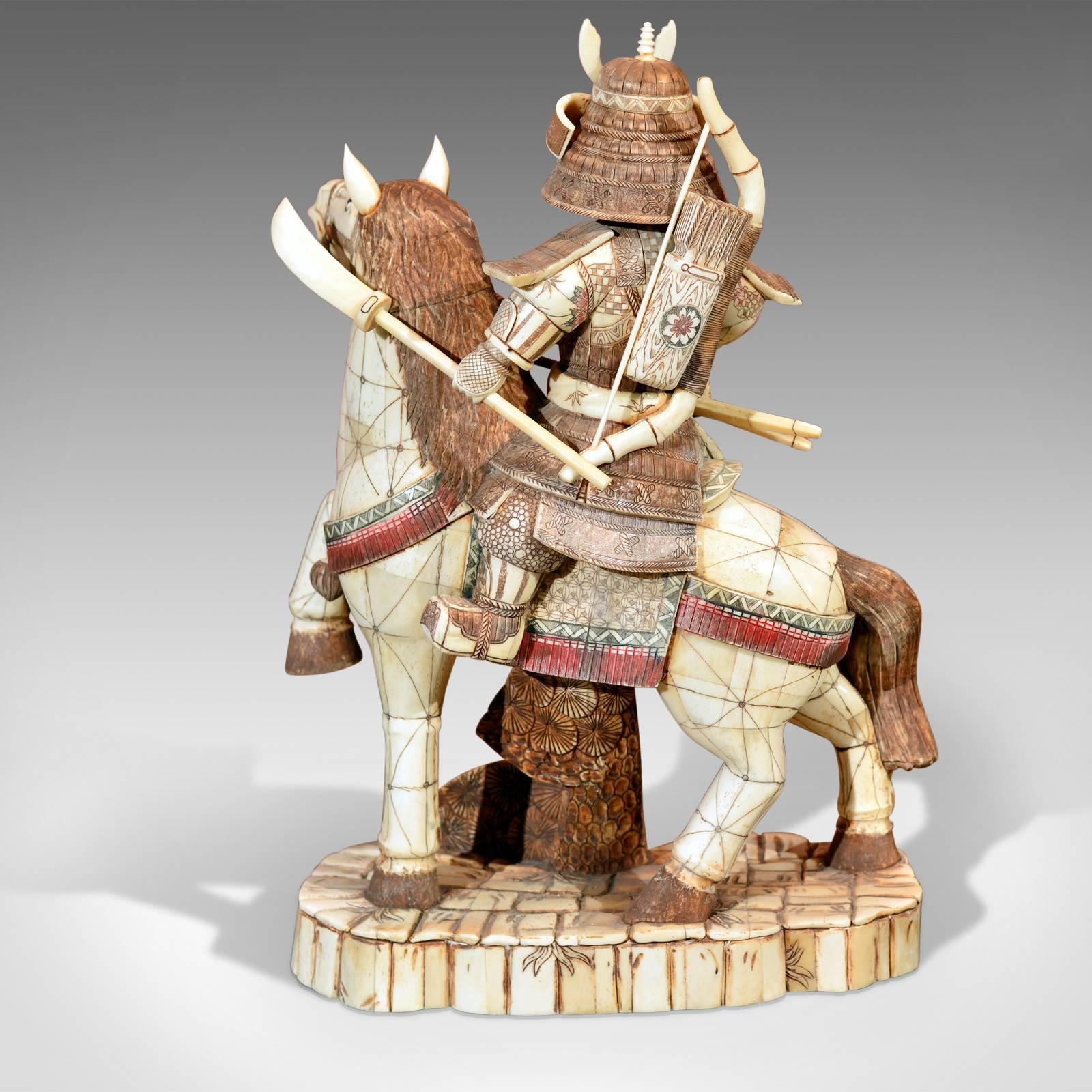 Japanese Carved Antique Okimono Samurai Warrior In Excellent Condition In Hele, Devon, GB
