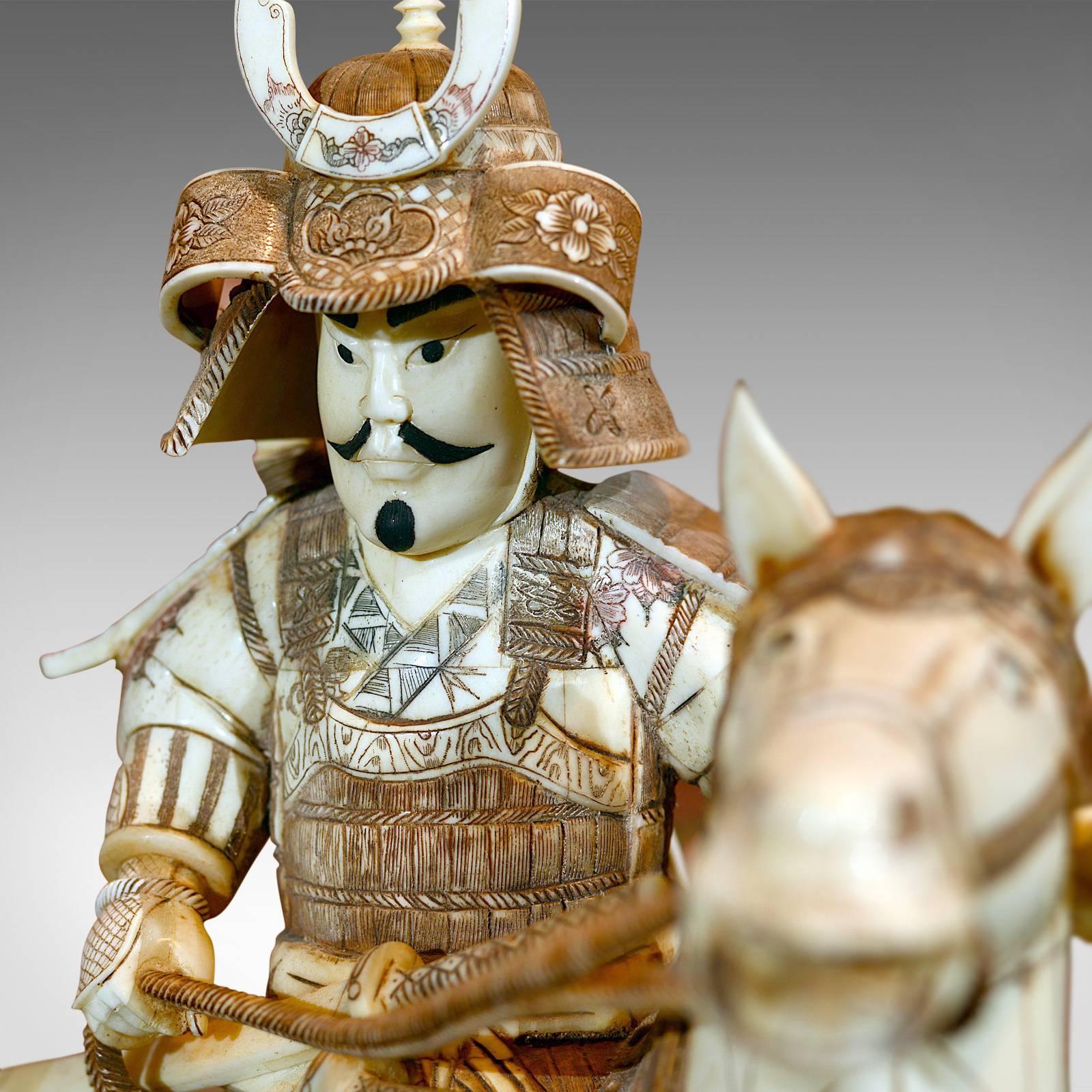 20th Century Japanese Carved Antique Okimono Samurai Warrior