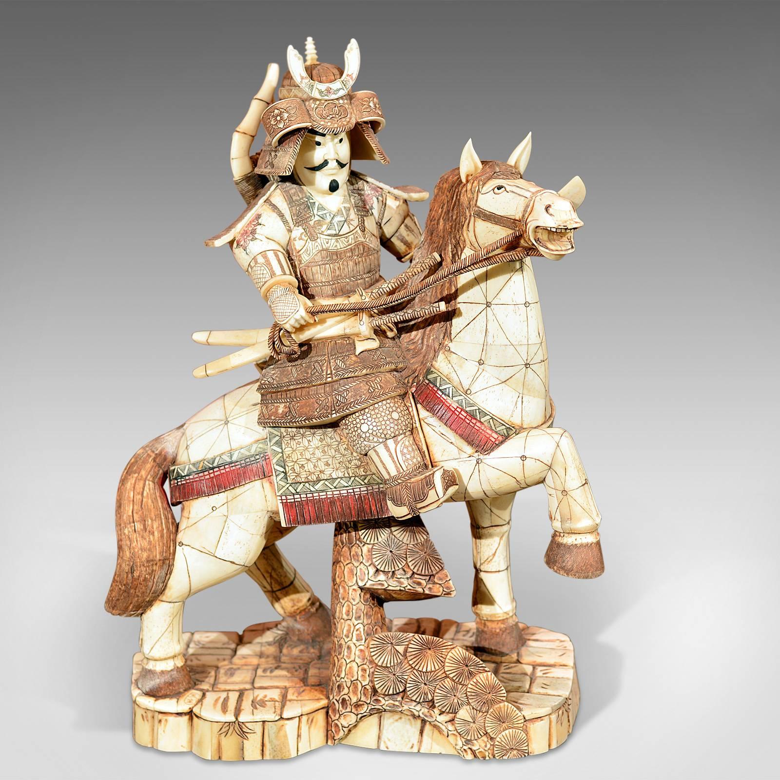 Anglo-Japanese Japanese Carved Antique Okimono Samurai Warrior