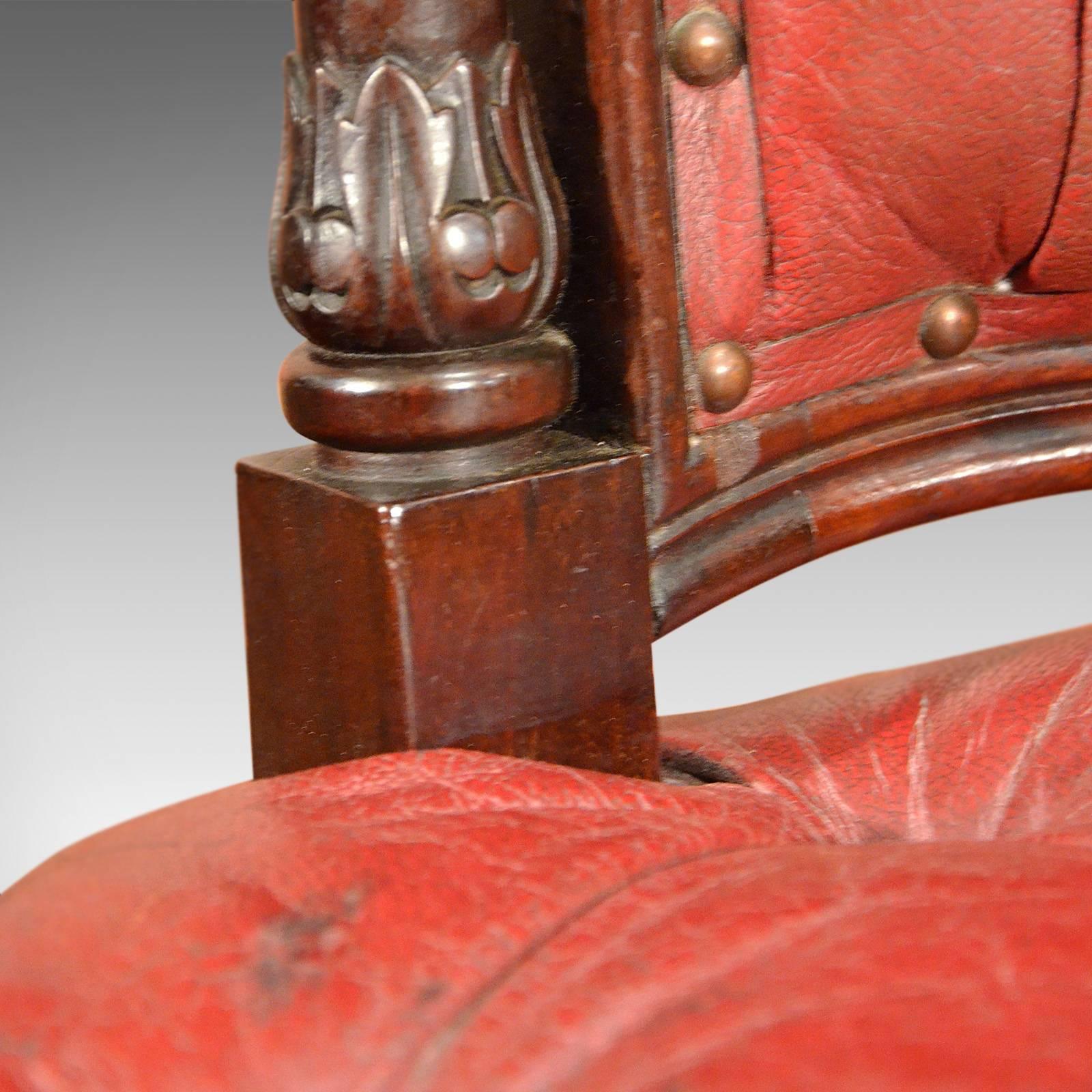 Regency Red Leather Antique Library Chair, circa 1830 2