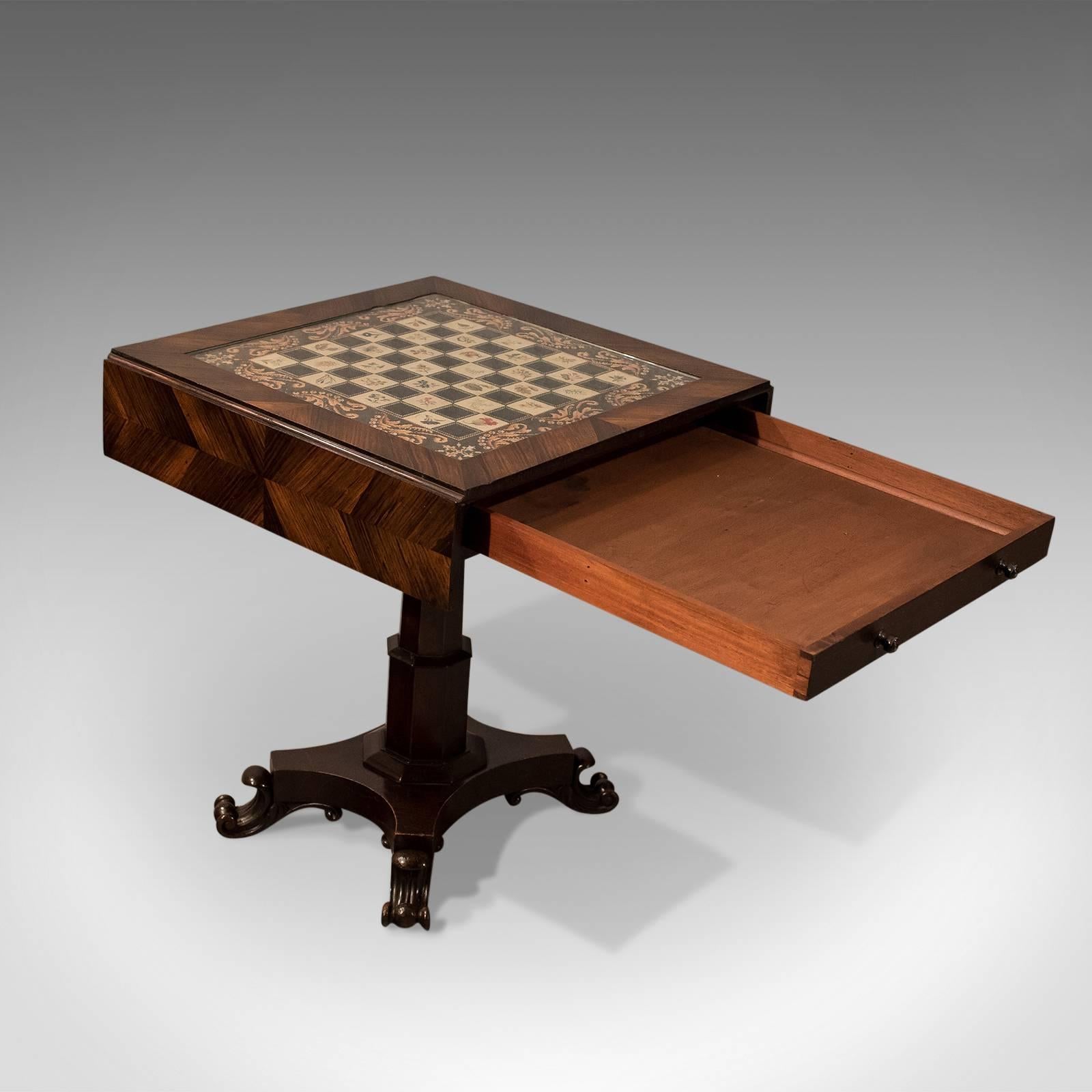 Great Britain (UK) Antique Chess Board Games Table, Quality English Regency in Kingwood, circa 1820