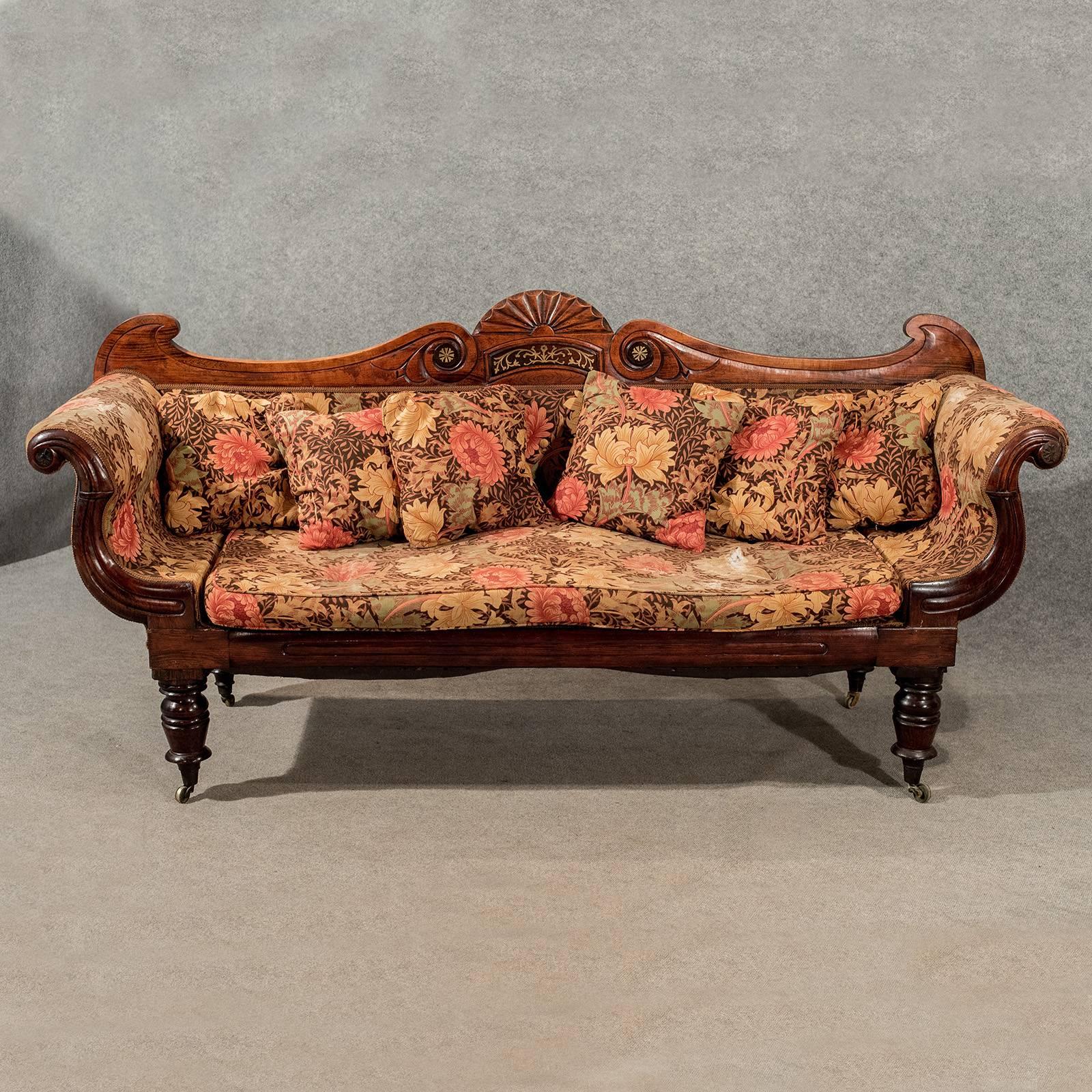 Settee Regency Period Scroll End Sofa Rosewood Brass Inlay, English, circa 1820 2