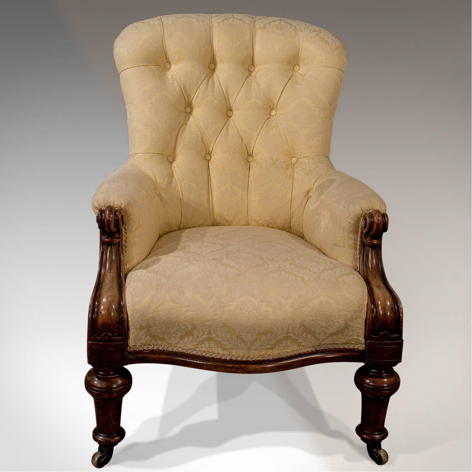Great Britain (UK) Walnut Armchair Gentlemen's Club Lounge Chair English Victorian, circa 1860