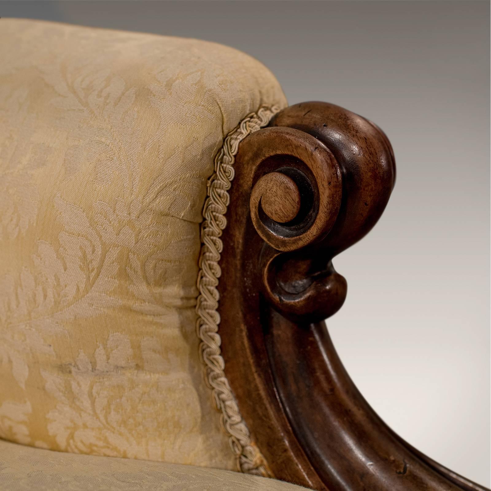 Damask Walnut Armchair Gentlemen's Club Lounge Chair English Victorian, circa 1860