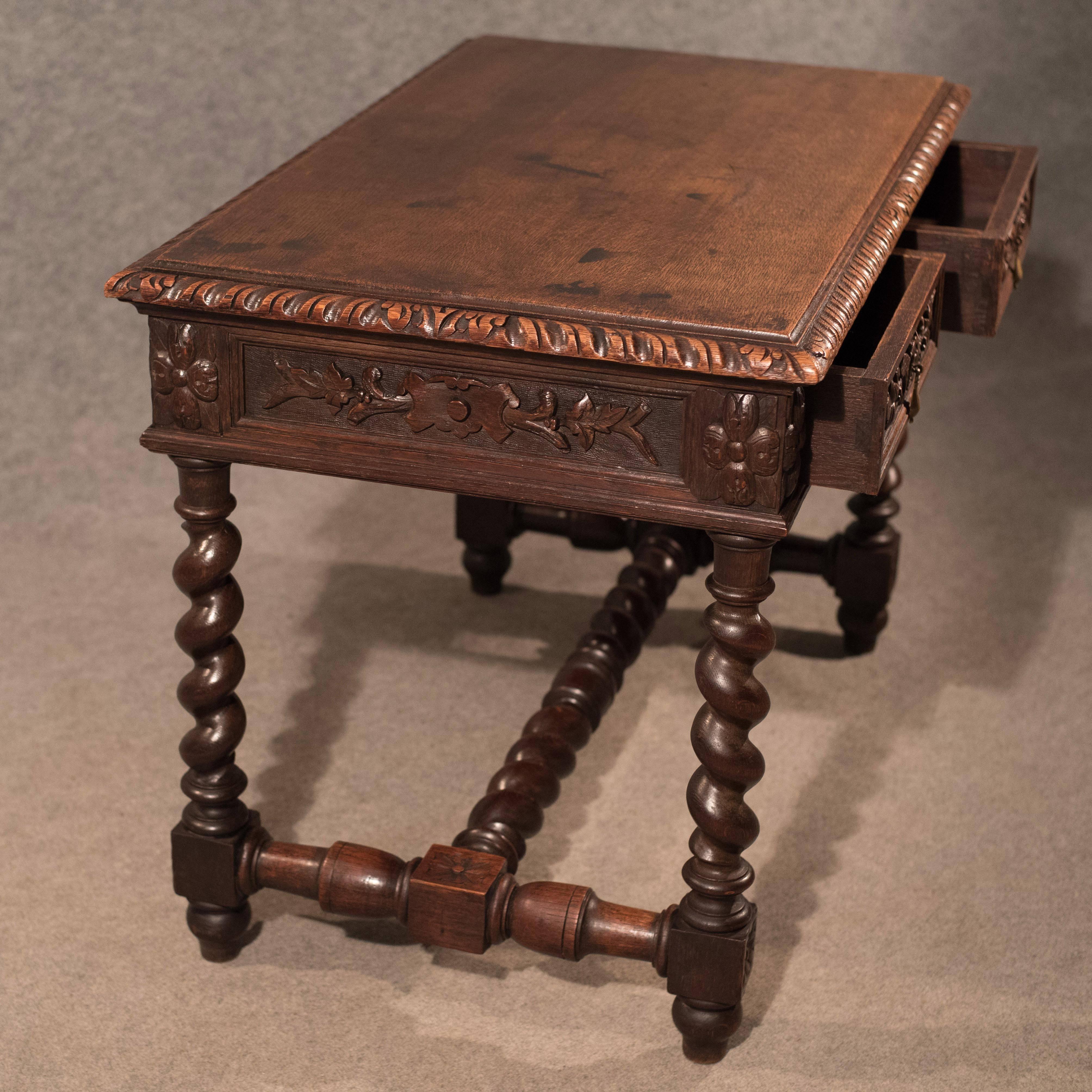 Late 19th Century Antique Desk Library Writing Table Side Hall Victorian English Carved Oak