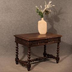 Antique Desk Library Writing Table Side Hall Victorian English Carved Oak