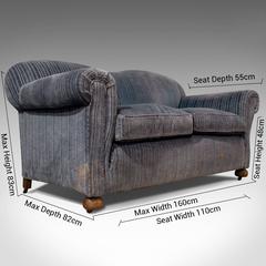 Antique Victorian Chesterfield Sofa Drop Arm Settee Blue Two-Seat, circa 1900