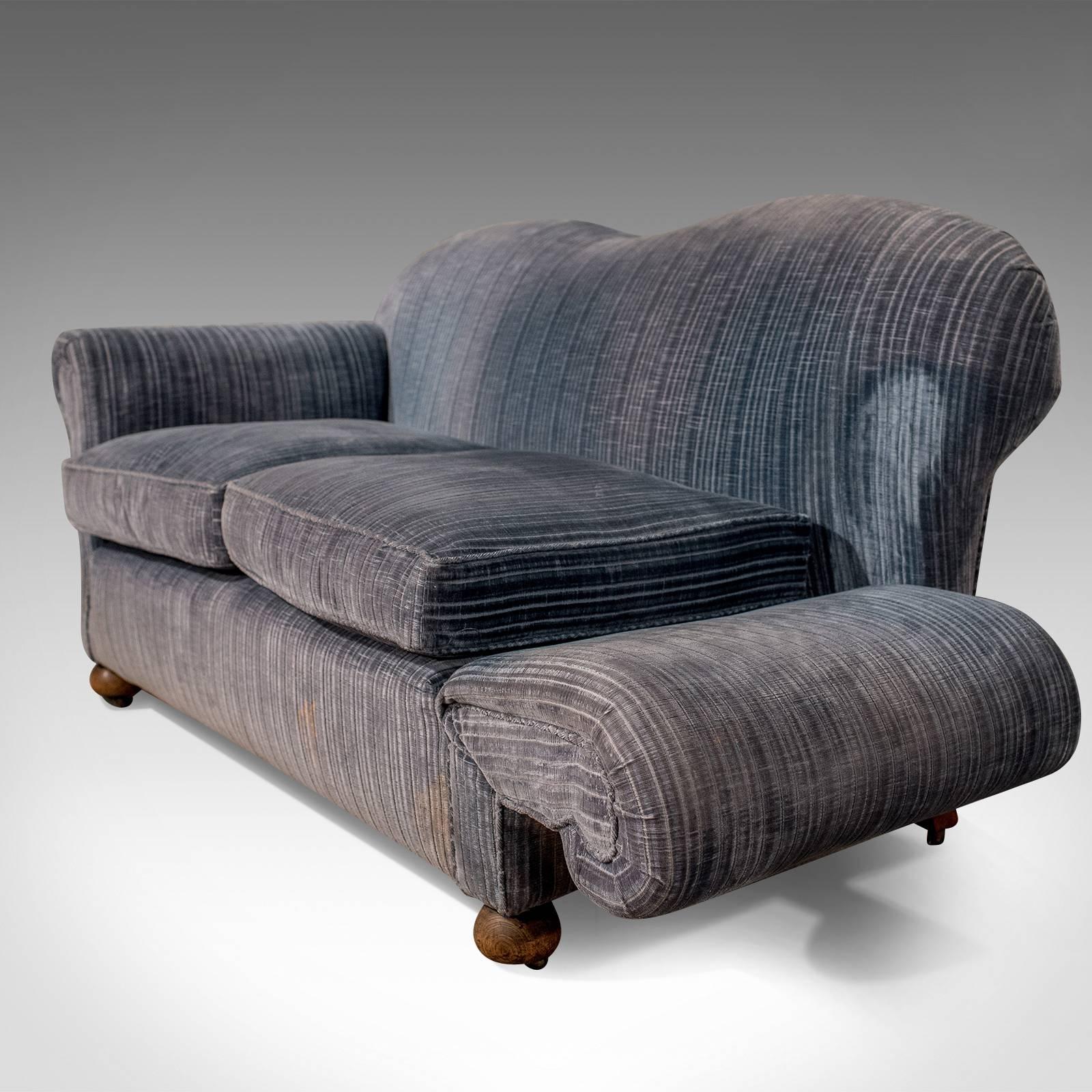 Great Britain (UK) Antique Victorian Chesterfield Sofa Drop Arm Settee Blue Two-Seat, circa 1900