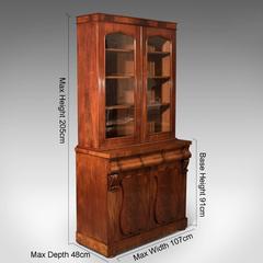 Tall Victorian Flame Mahogany Bookcase with Fitted Lower Cabinet, circa 1860