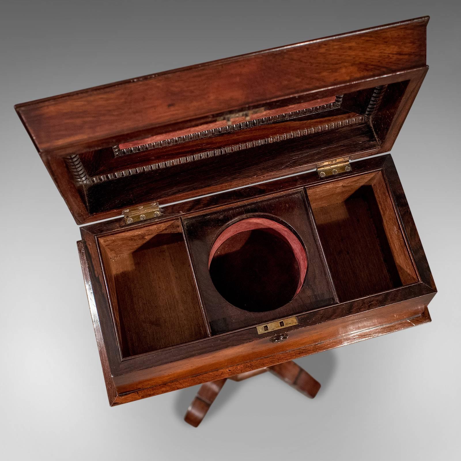Antique English Regency Tea Poy Caddy on Stand Fine Rosewood, circa 1820 3