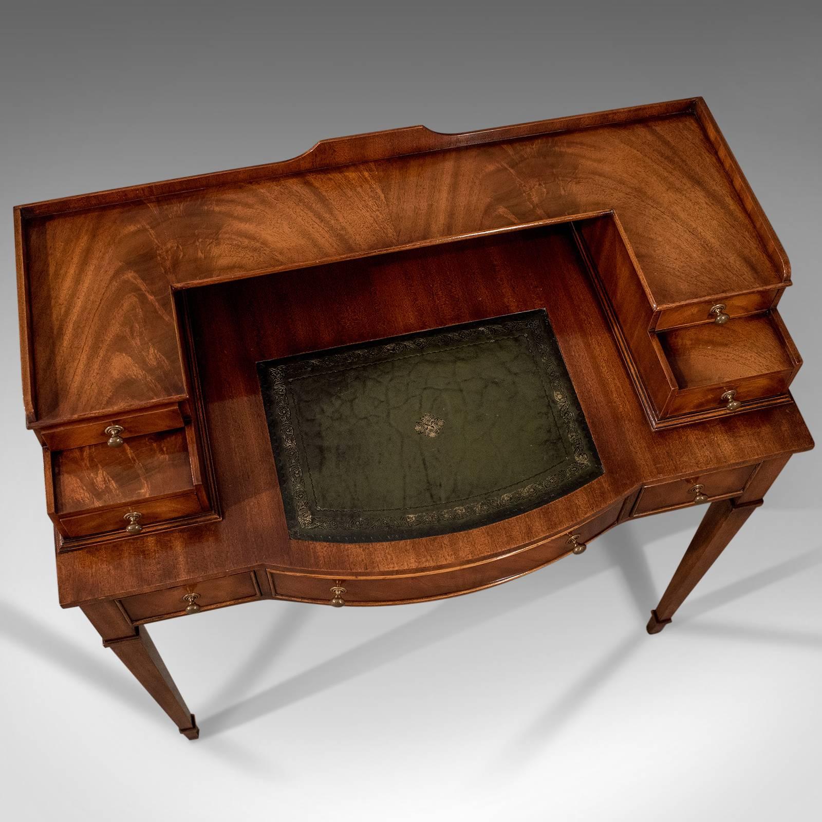 English Writing Desk, Antique Sheraton Taste, Mahogany, Leather Top, Table, Bureau C20th