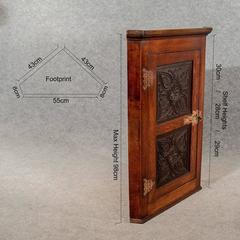 Oak Carved Corner Cabinet Cupboard Arts & Crafts Copper Hinging, circa 1900