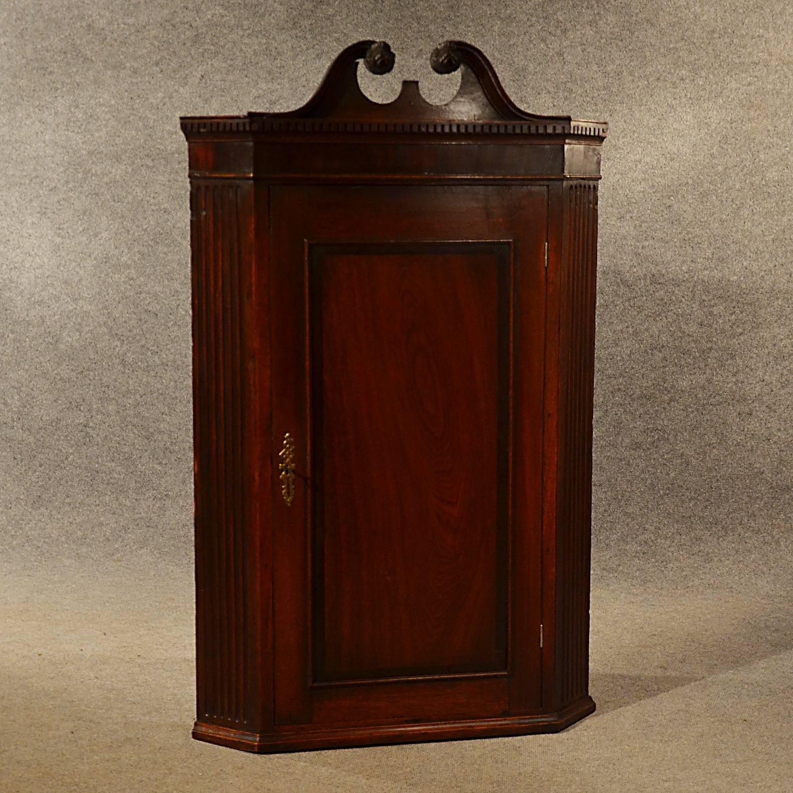 Antique Corner Cupboard Mahogany Swan Neck English Georgian Cabinet, circa1800 2